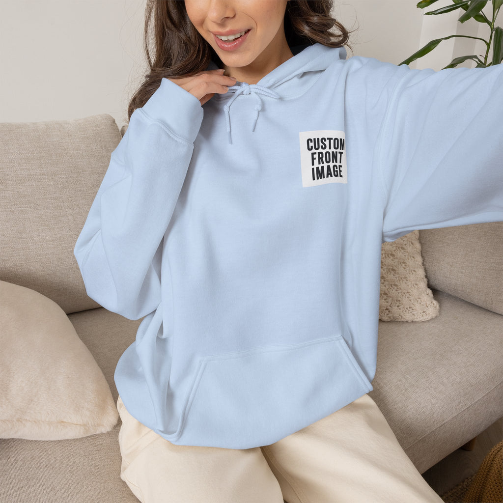 Custom Front Small Left Image Hoodie — Personalized White Pullover Hooded Sweatshirt