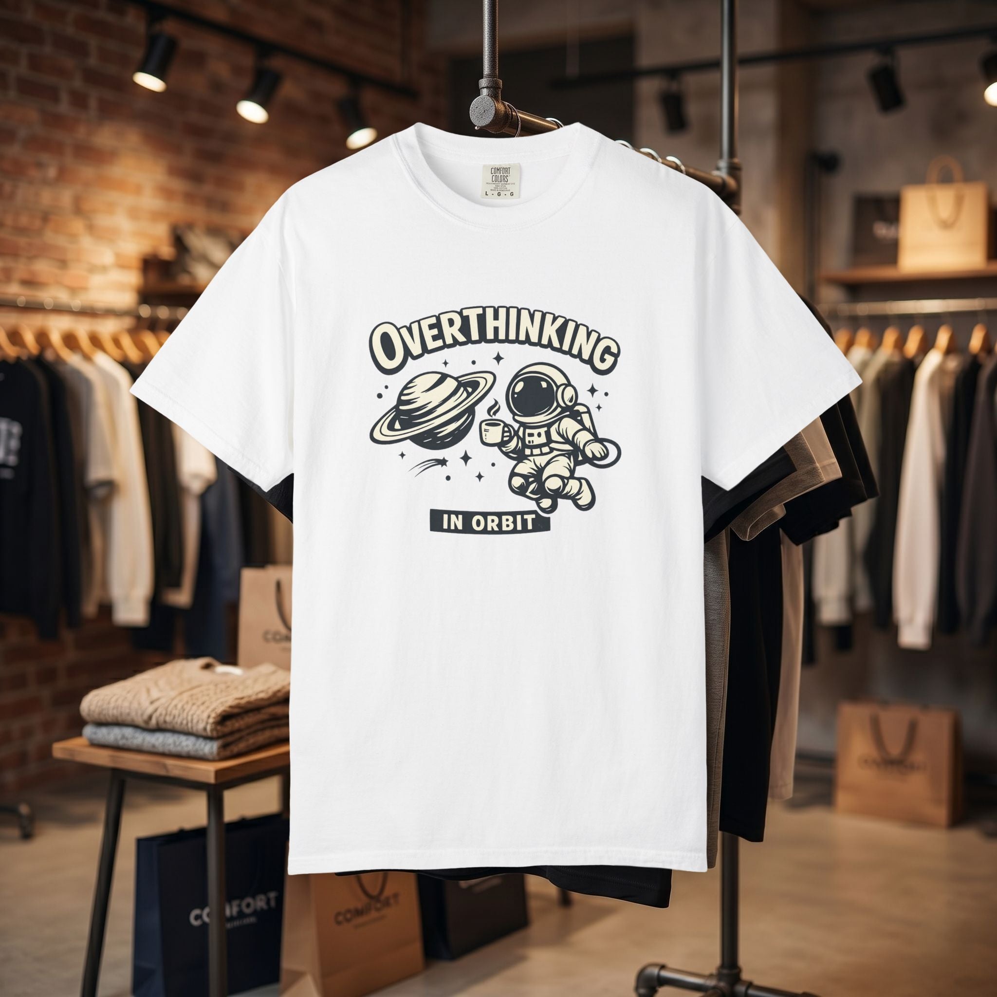 Overthinking In Orbit T-Shirt — Cute Astronaut Graphic Tee