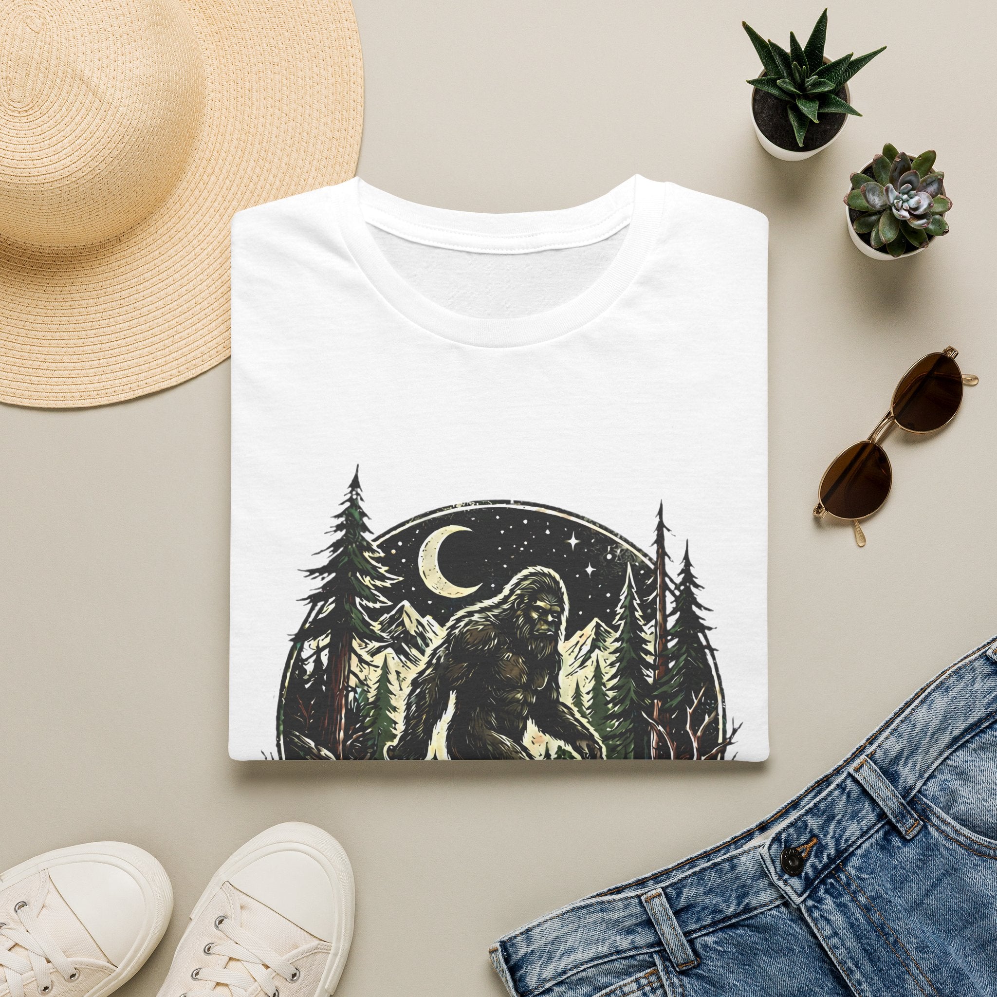 Bigfoot Forest Moon T-Shirt | Sasquatch Night Hiking Design