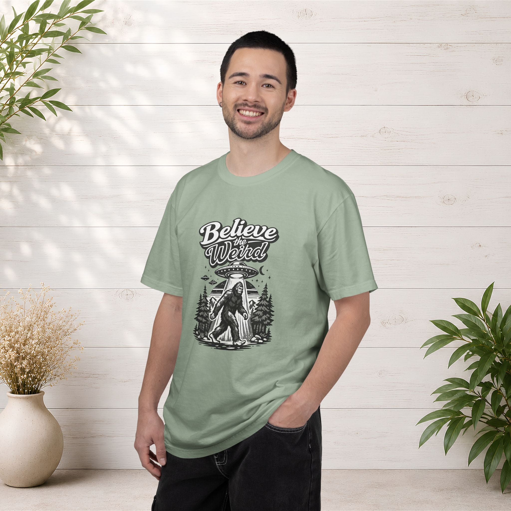 Believe the Weird T-Shirt — Bigfoot Forest UFO Graphic Tee