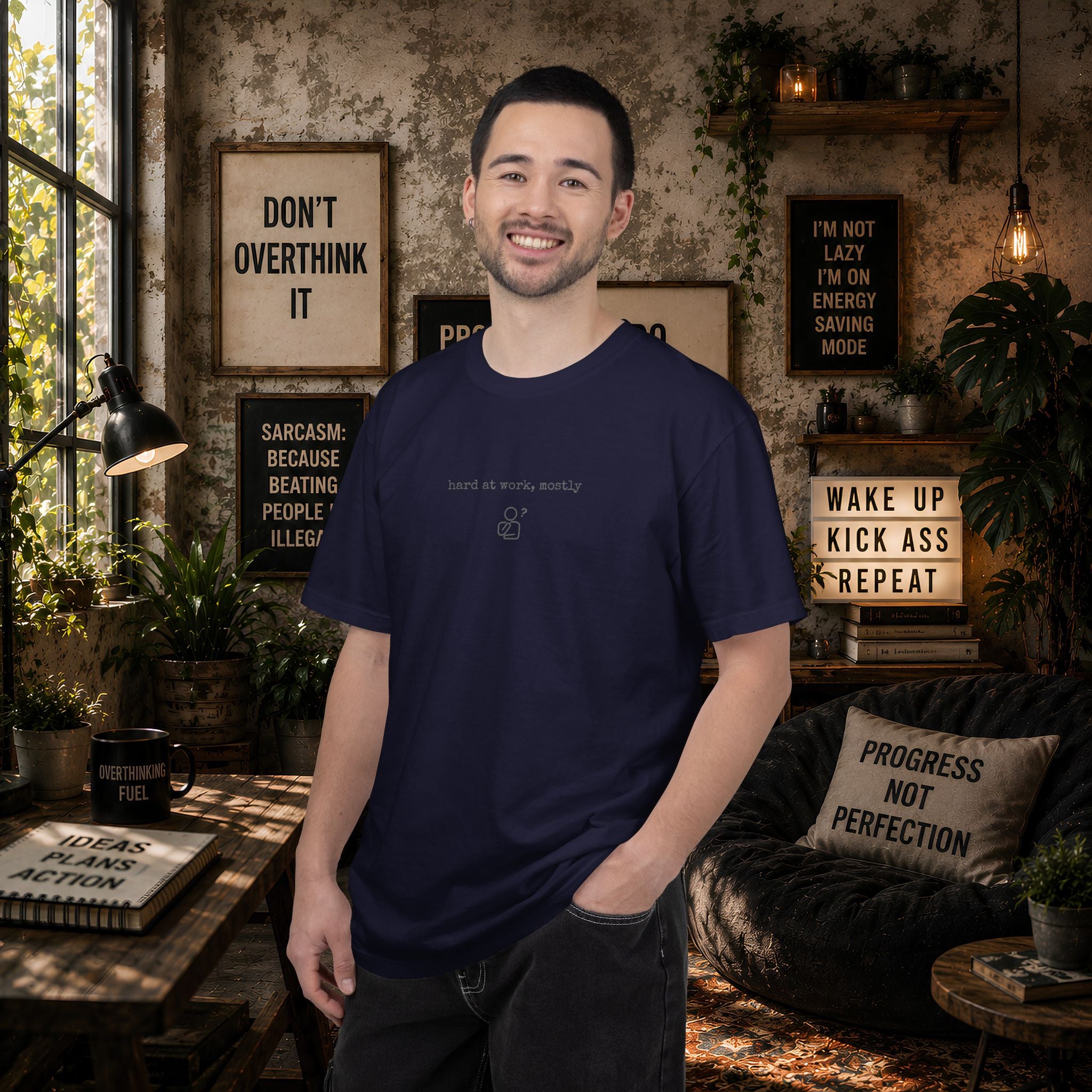 hard at work, mostly T-shirt | minimalist text tee