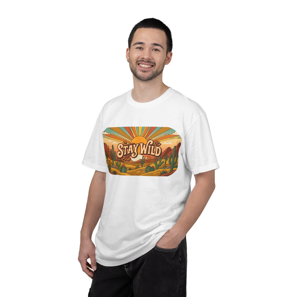 Stay Wild Desert Sunset T-shirt | Retro Cactus Landscape