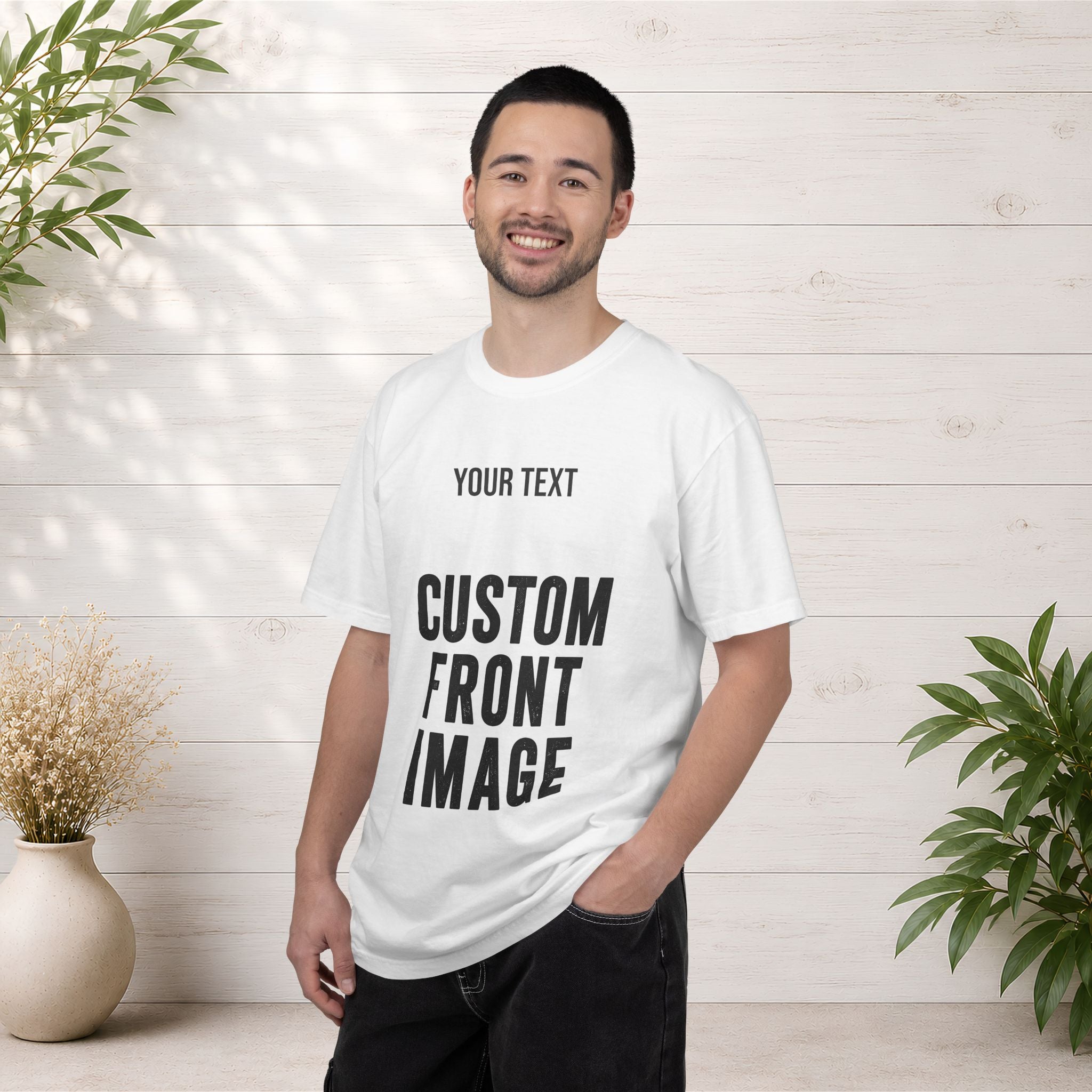 Custom Front Square Print T-Shirt — Personalized Text & Image Tee
