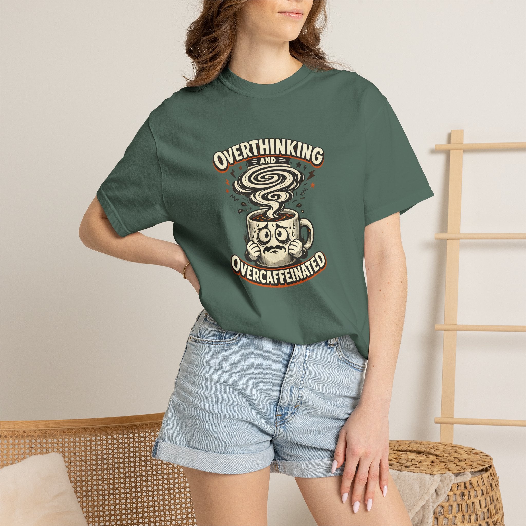 Overthinking & Overcaffeinated T-Shirt — Funny Coffee & Anxiety Graphic Tee