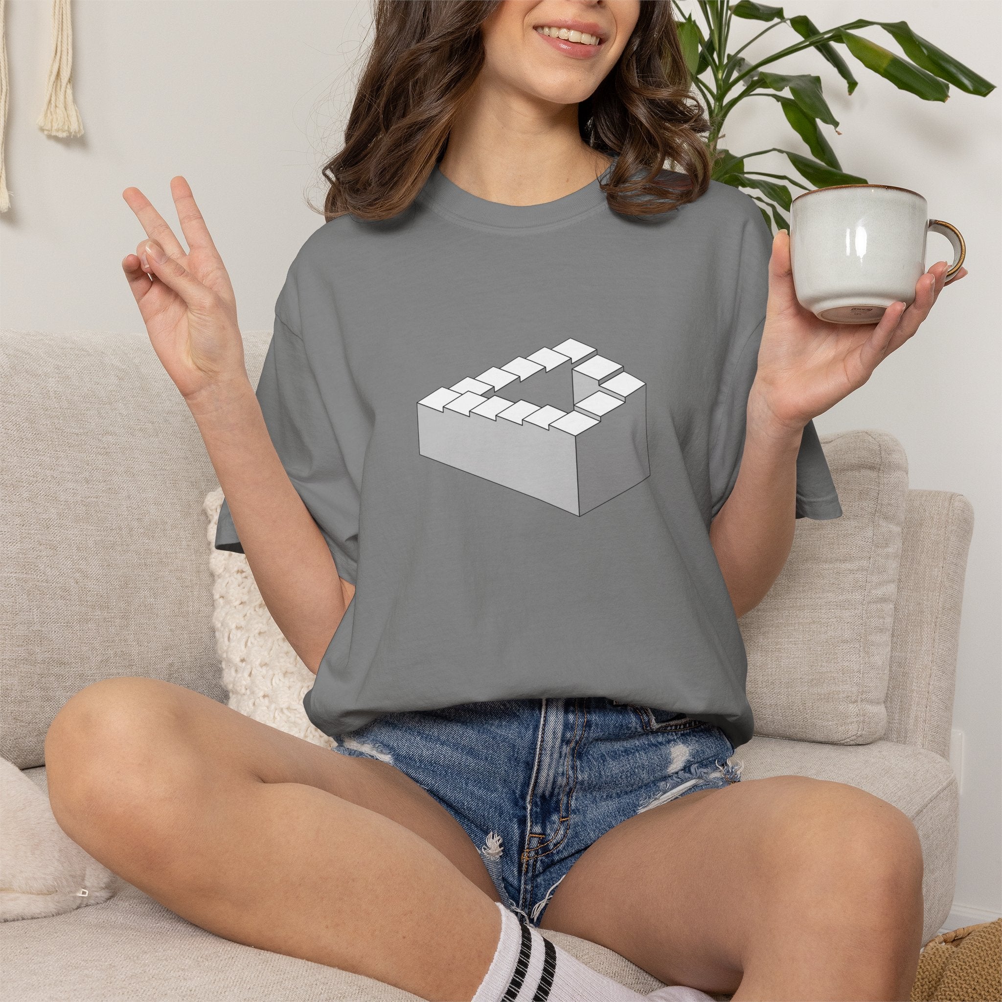 Optical Illusion Staircase Tee — Impossible Step Graphic T-Shirt