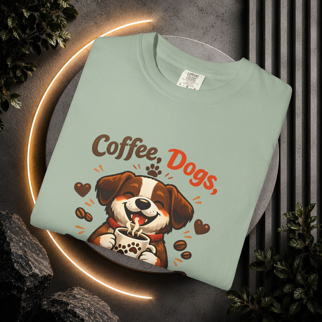 "Coffee, Dogs, Repeat" Cute Dog & Coffee Graphic T-Shirt