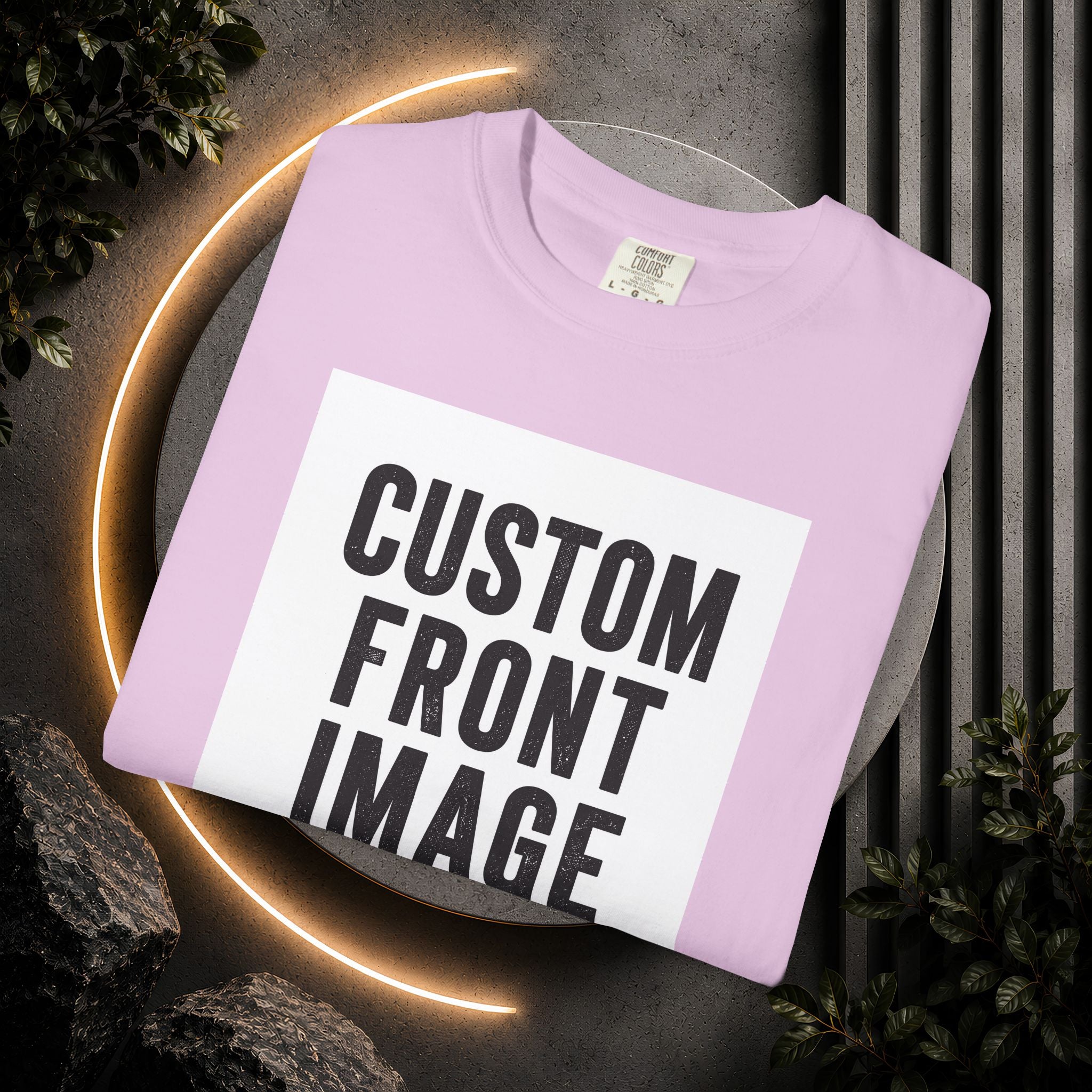 Custom Front Square Print T-Shirt — Personalized Text Bottom & Image Tee