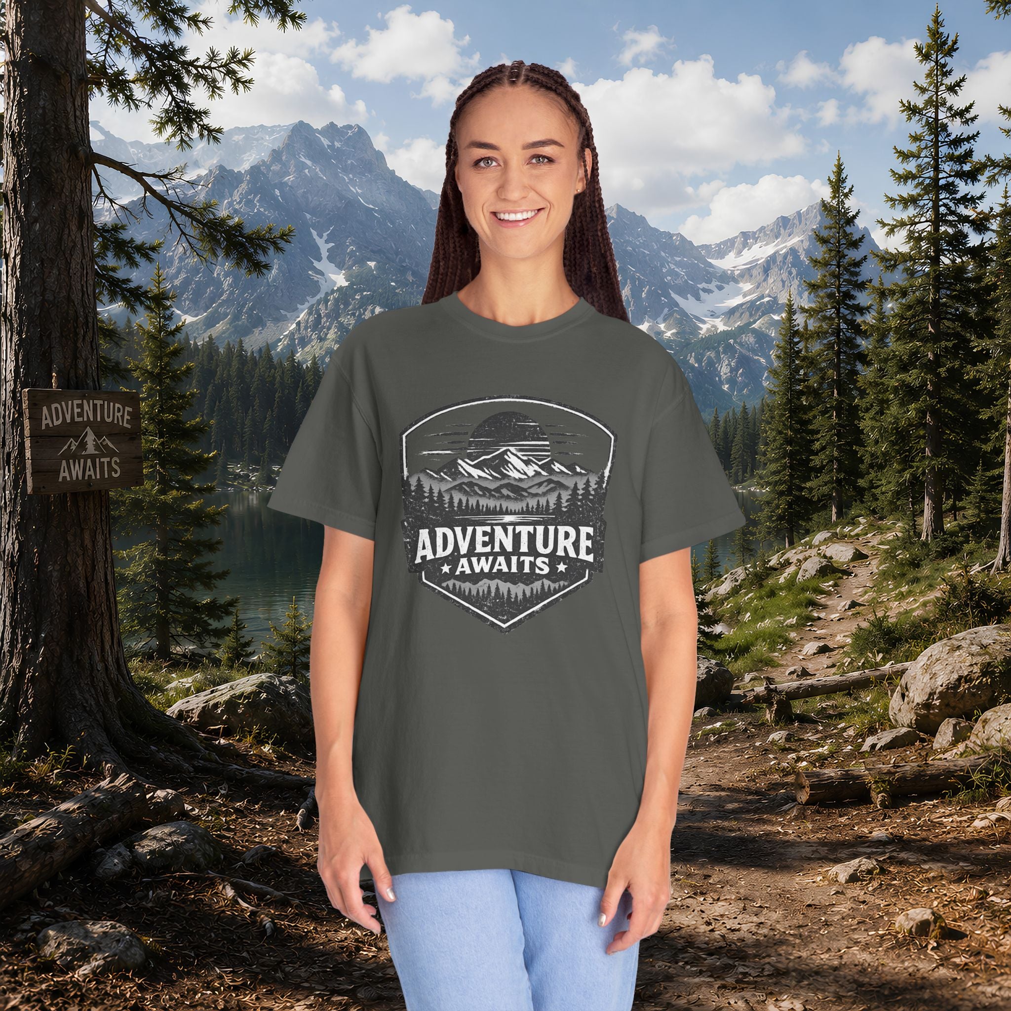 Adventure Awaits T-Shirt — Mountain Hiking Outdoors Tee