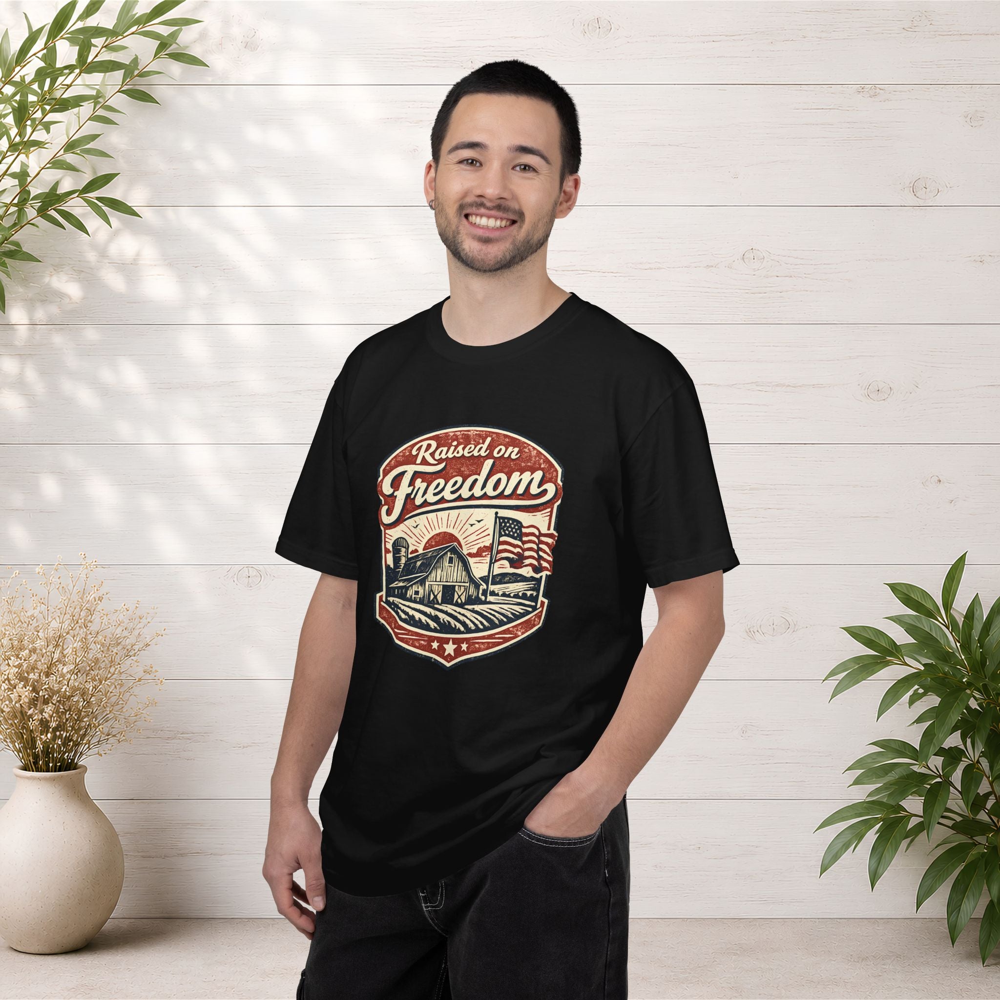 Raised on Freedom T-Shirt — Vintage American Flag Graphic Tee