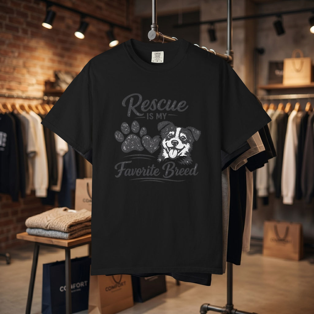Rescue Is My Favorite Breed T-Shirt — Dog Rescue Paw Print Tee