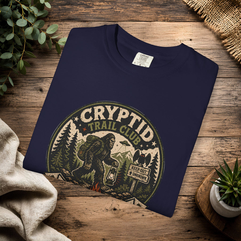 Cryptid Trail Club T-Shirt — "Take a Hike, Stay Hidden" Outdoor Sasquatch Tee