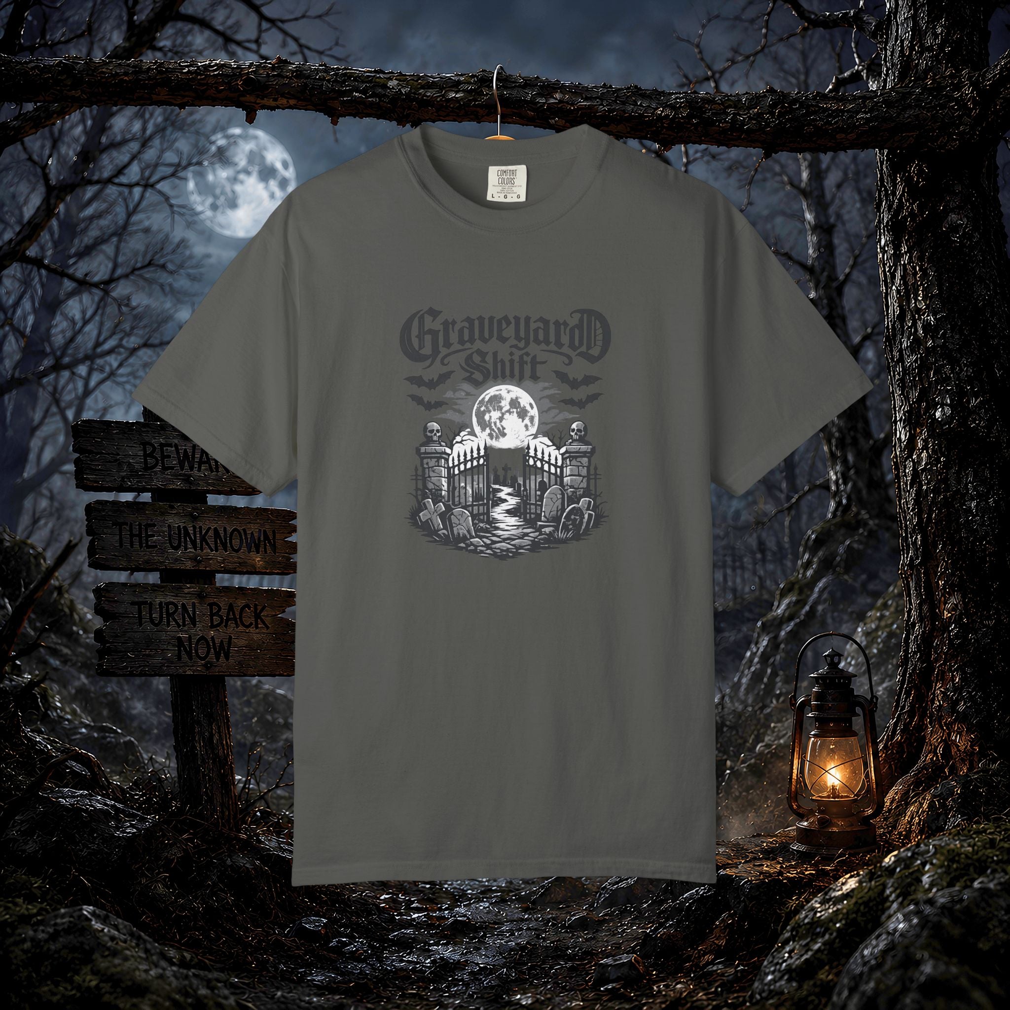 Graveyard Shift T-Shirt — Gothic Cemetery Skull Night Shift Tee