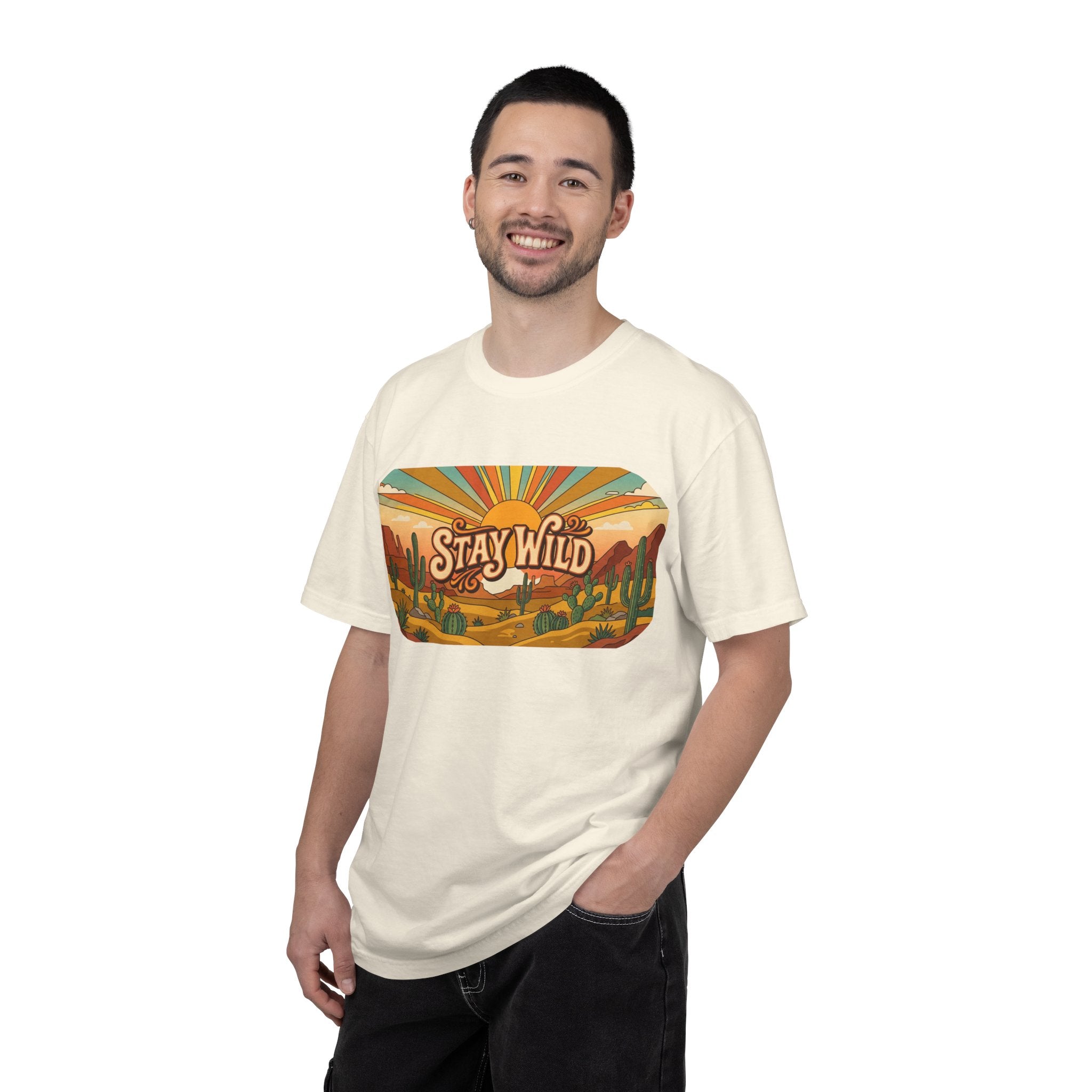Stay Wild Desert Sunset T-shirt | Retro Cactus Landscape