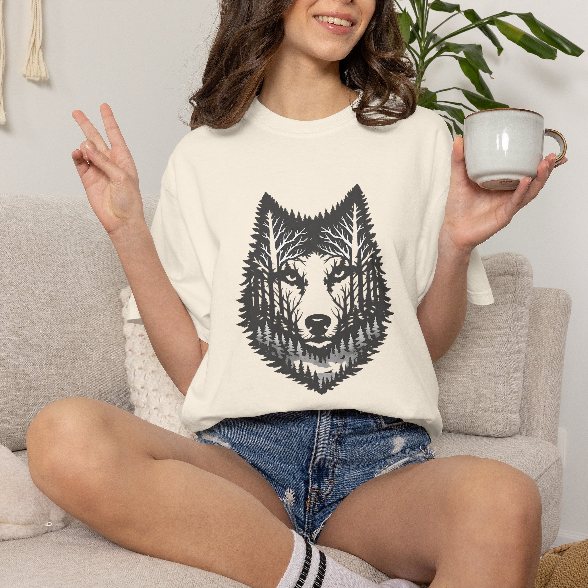 Wolf Forest T-Shirt — Geometric Woodland Wolf Graphic Tee