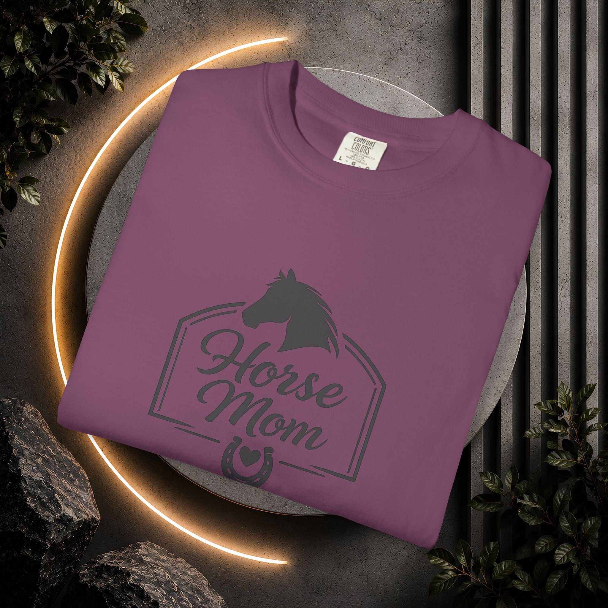 Horse Mom T-Shirt — Equestrian Tee with Horse Silhouette & Horseshoe