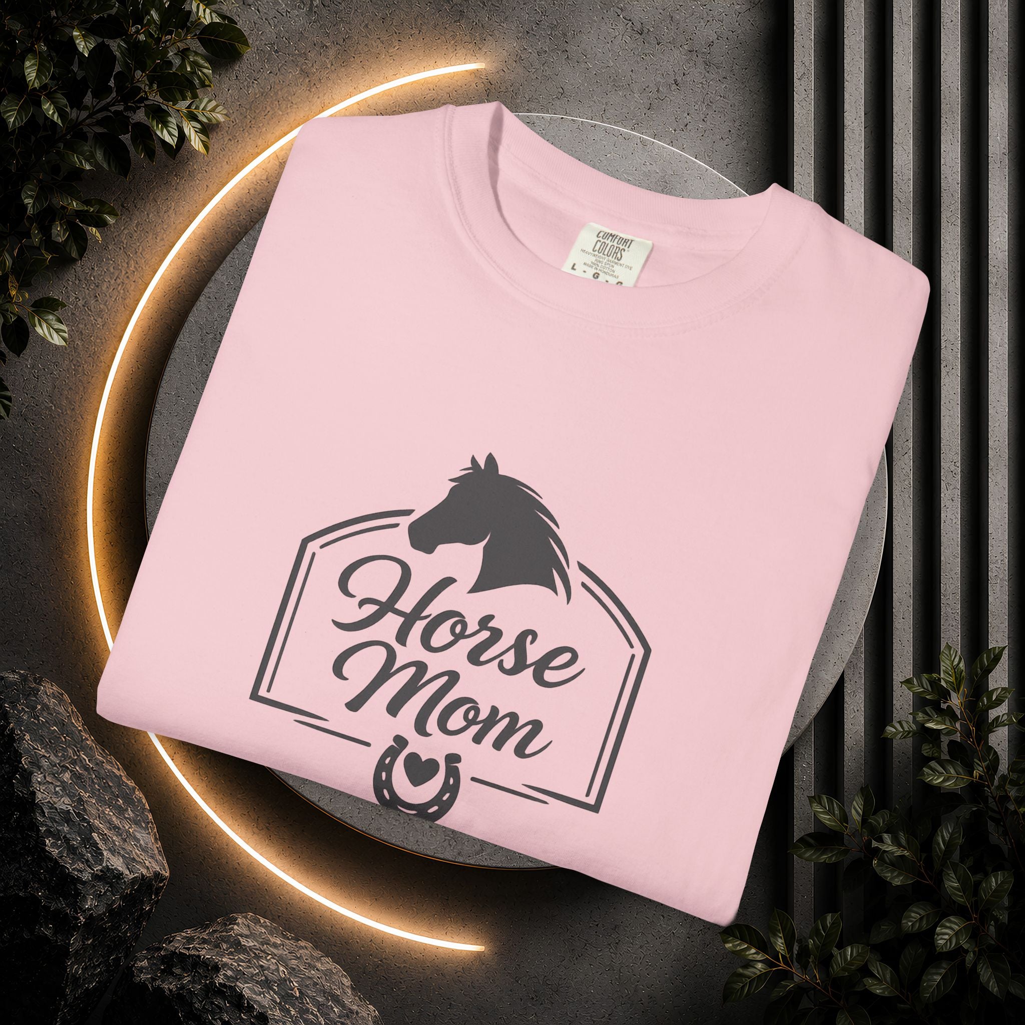Horse Mom T-Shirt — Equestrian Tee with Horse Silhouette & Horseshoe