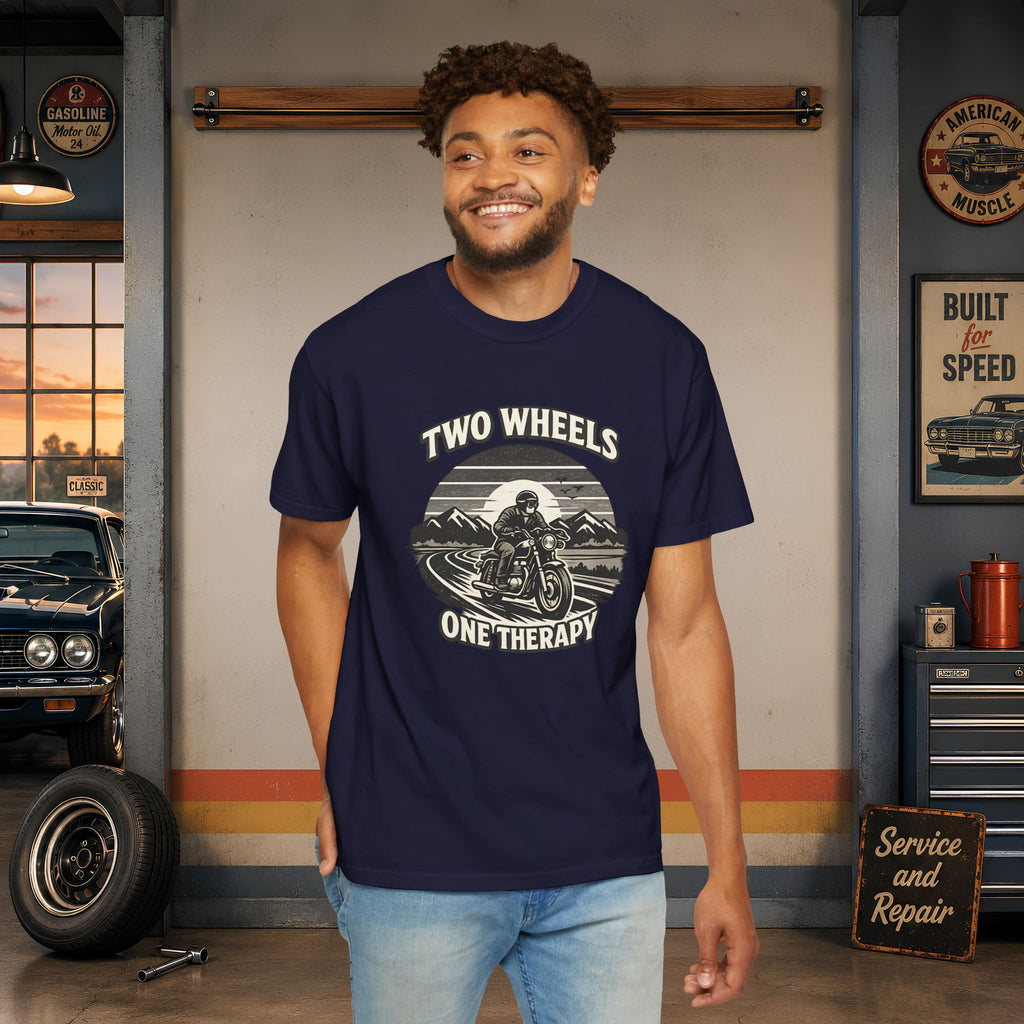 Motorcycle T-Shirt – "Two Wheels One Therapy" Rider Tee
