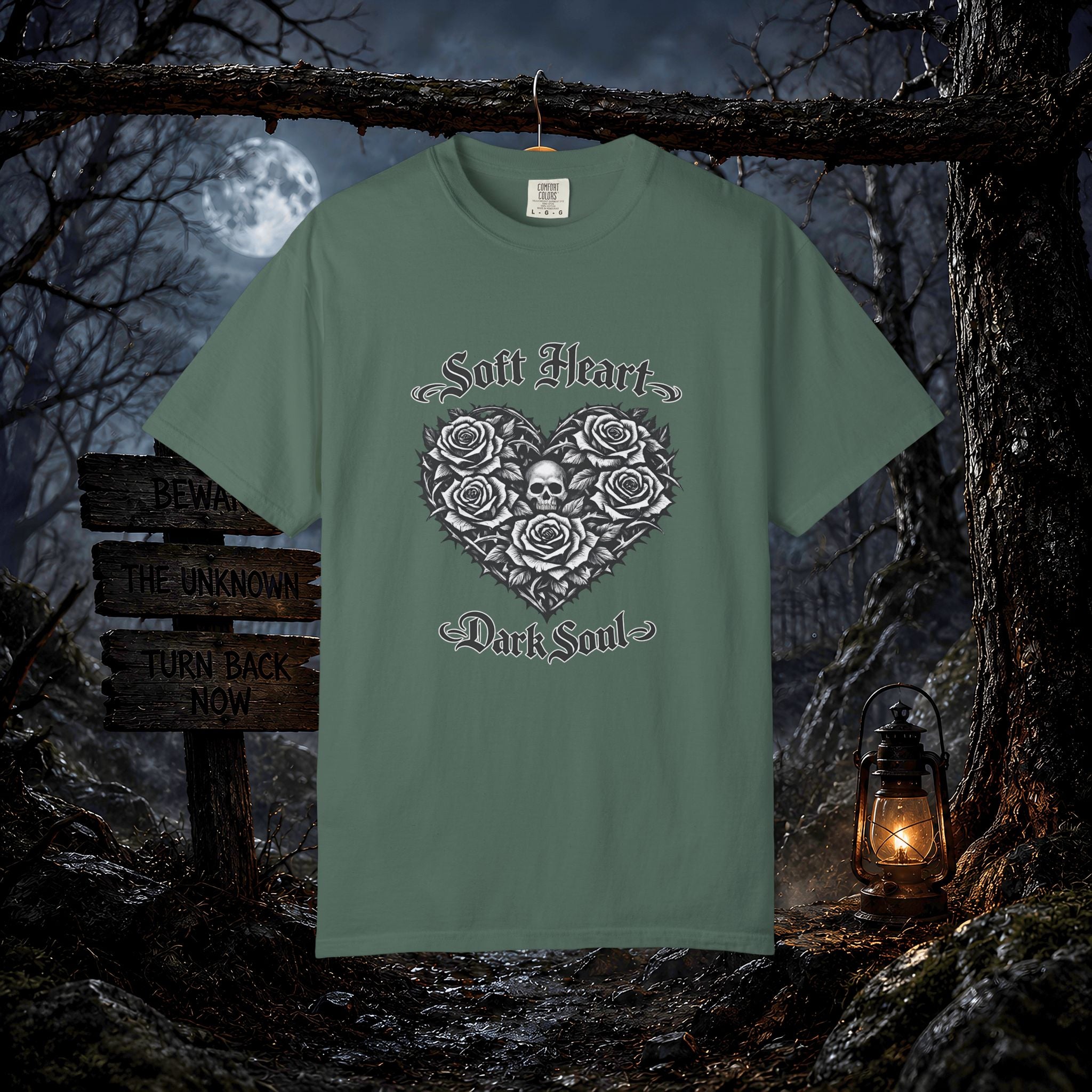 Soft Heart Dark Soul T-Shirt — Gothic Rose Skull Graphic Tee