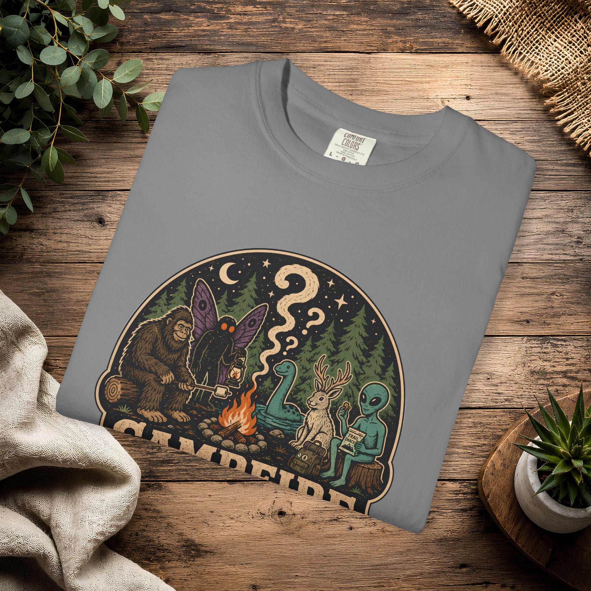 Campfire Cryptid Roll Call T-Shirt — Vintage Camping Patch Graphic