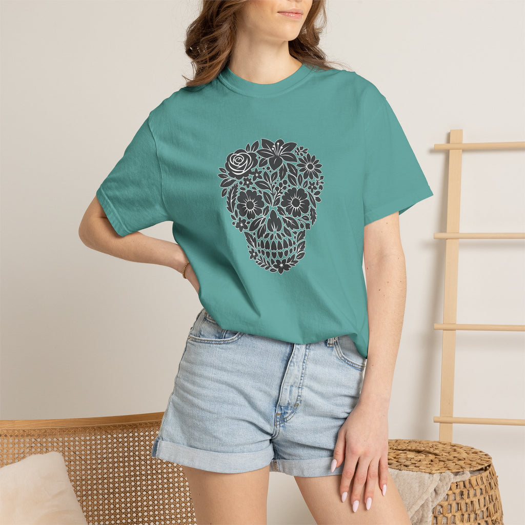 Floral Sugar Skull T-Shirt — Day of the Dead Floral Skull Tee
