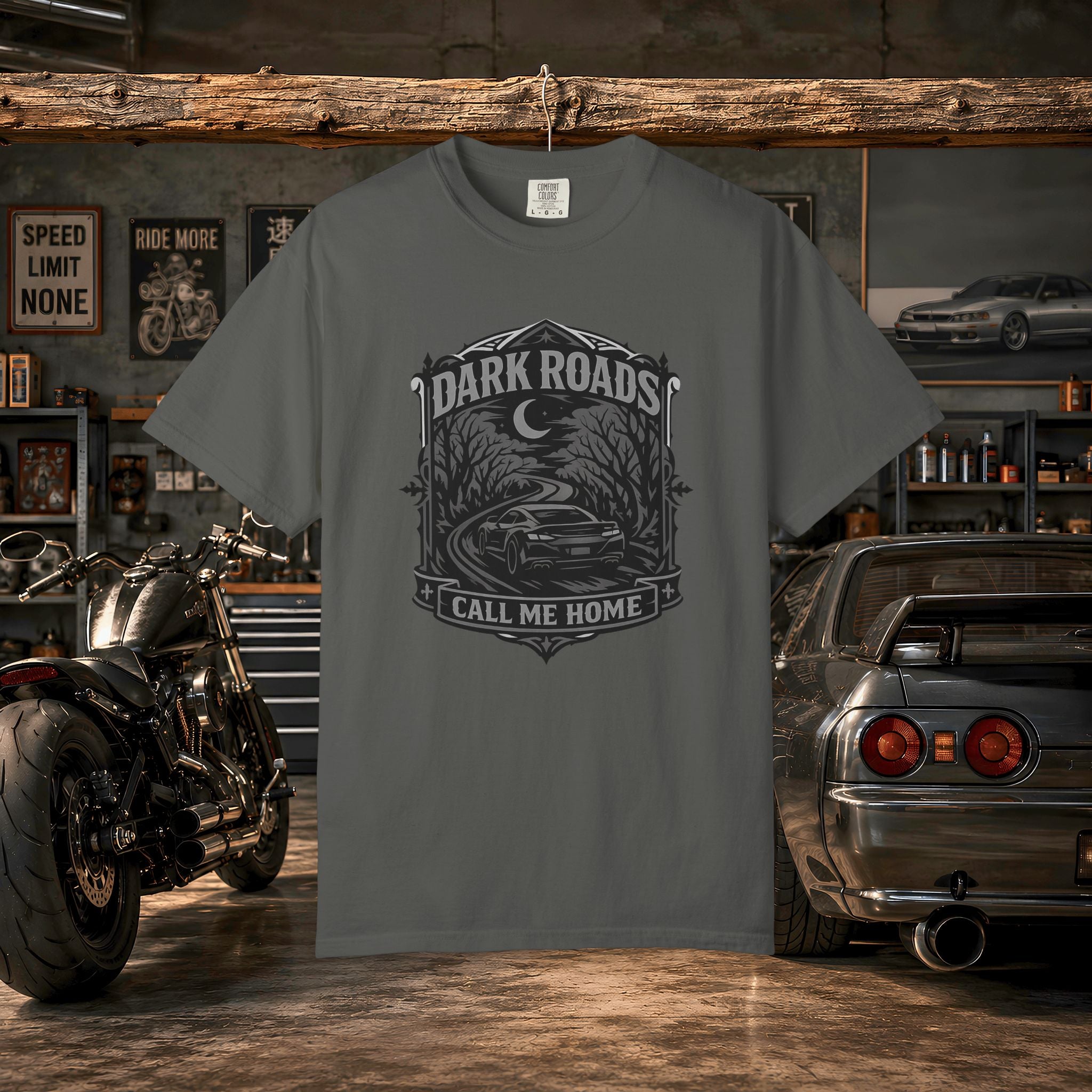 Dark Roads Call Me Home T-Shirt — Vintage Night Drive Graphic Tee
