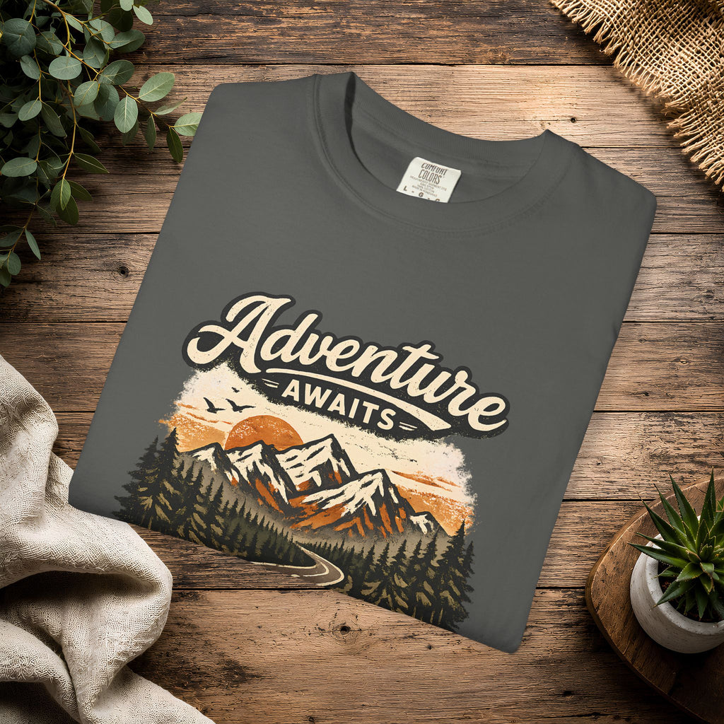 Adventure Awaits T-Shirt — Scenic Mountain Road Graphic Tee