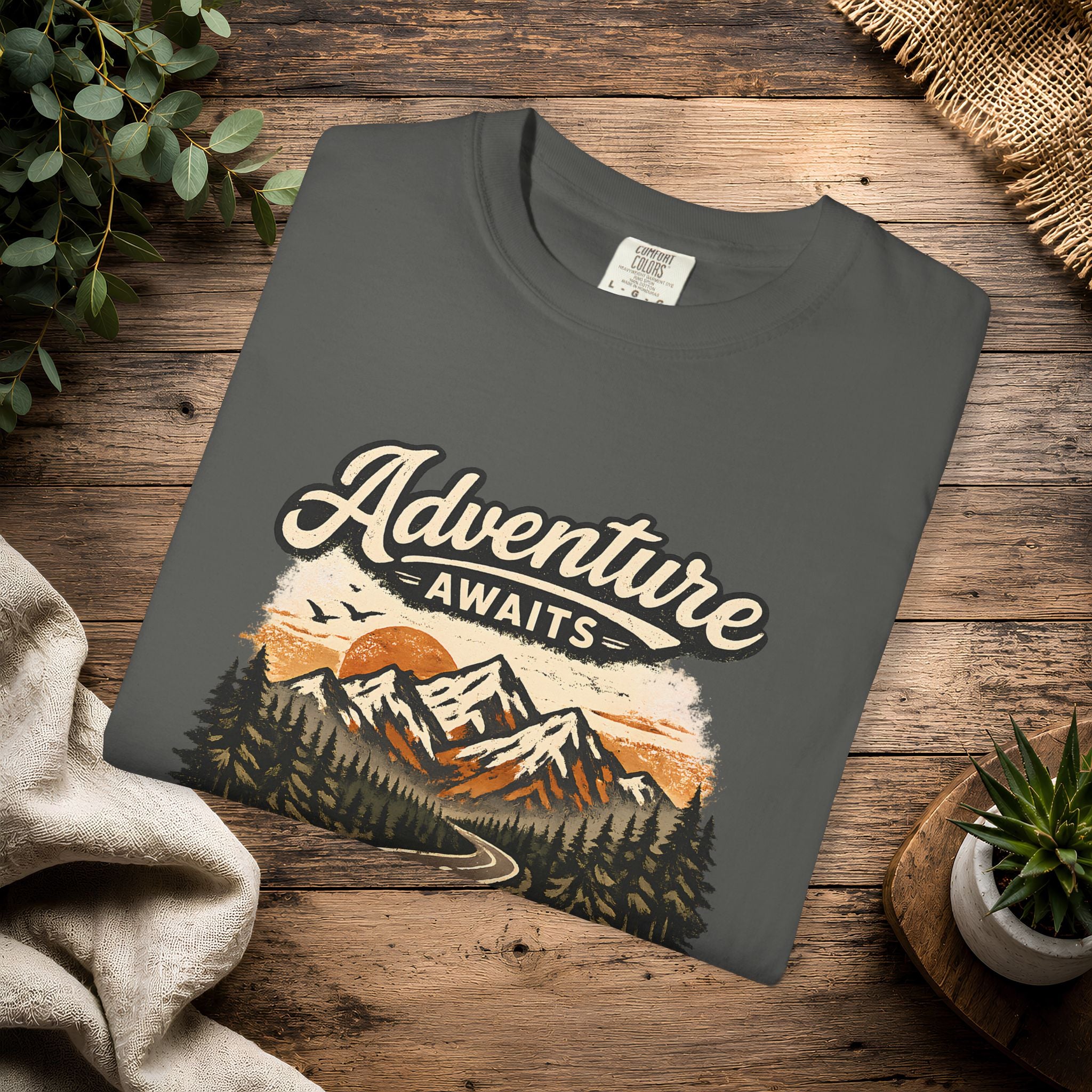 Adventure Awaits T-Shirt — Scenic Mountain Road Graphic Tee