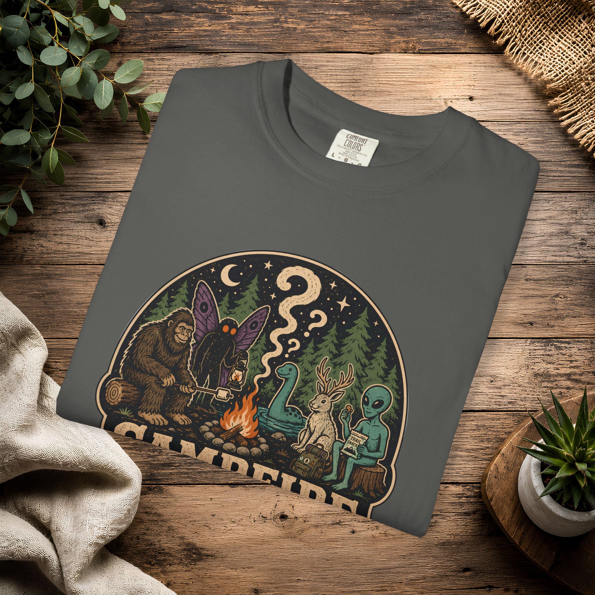 Campfire Cryptid Roll Call T-Shirt — Vintage Camping Patch Graphic