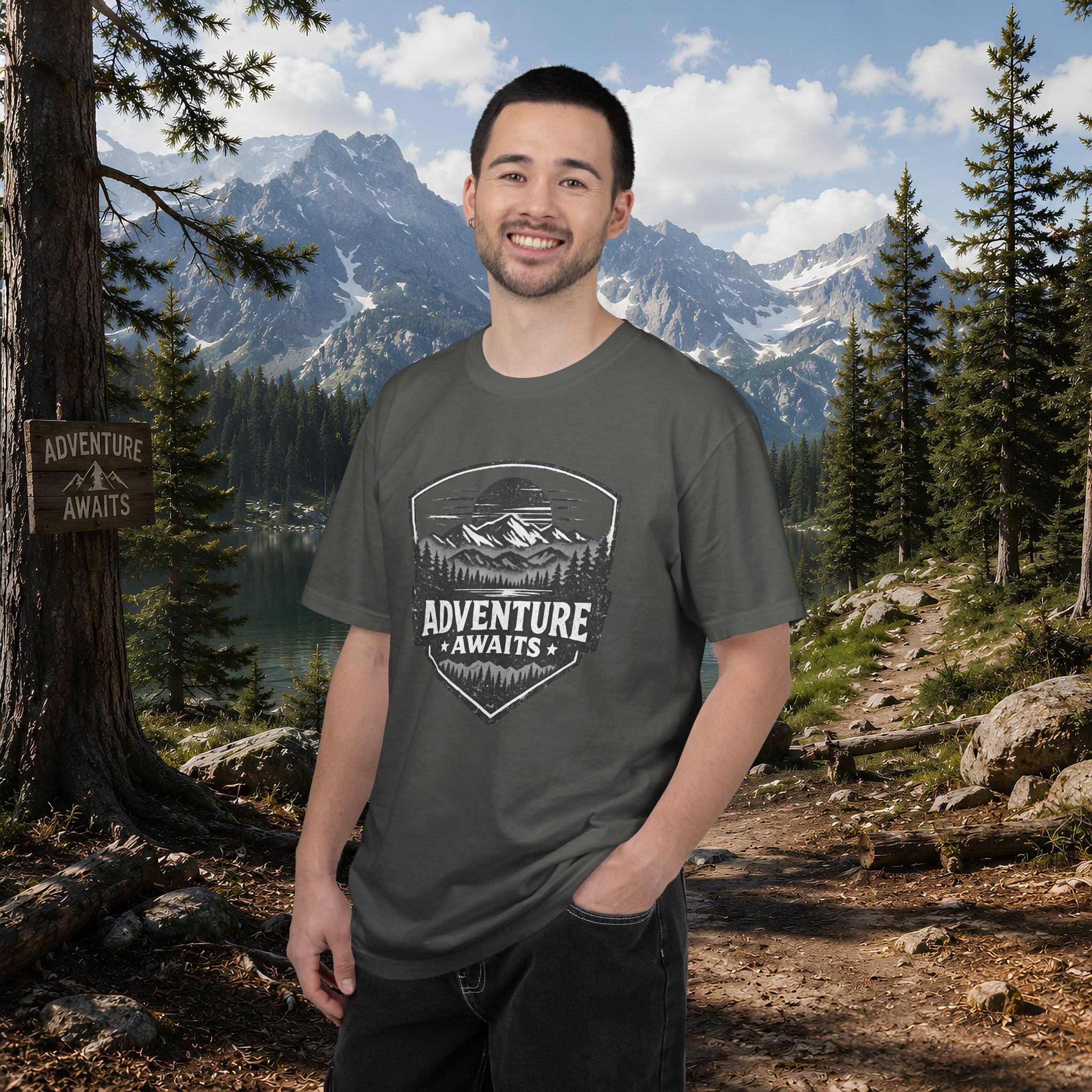 Adventure Awaits T-Shirt — Mountain Hiking Outdoors Tee