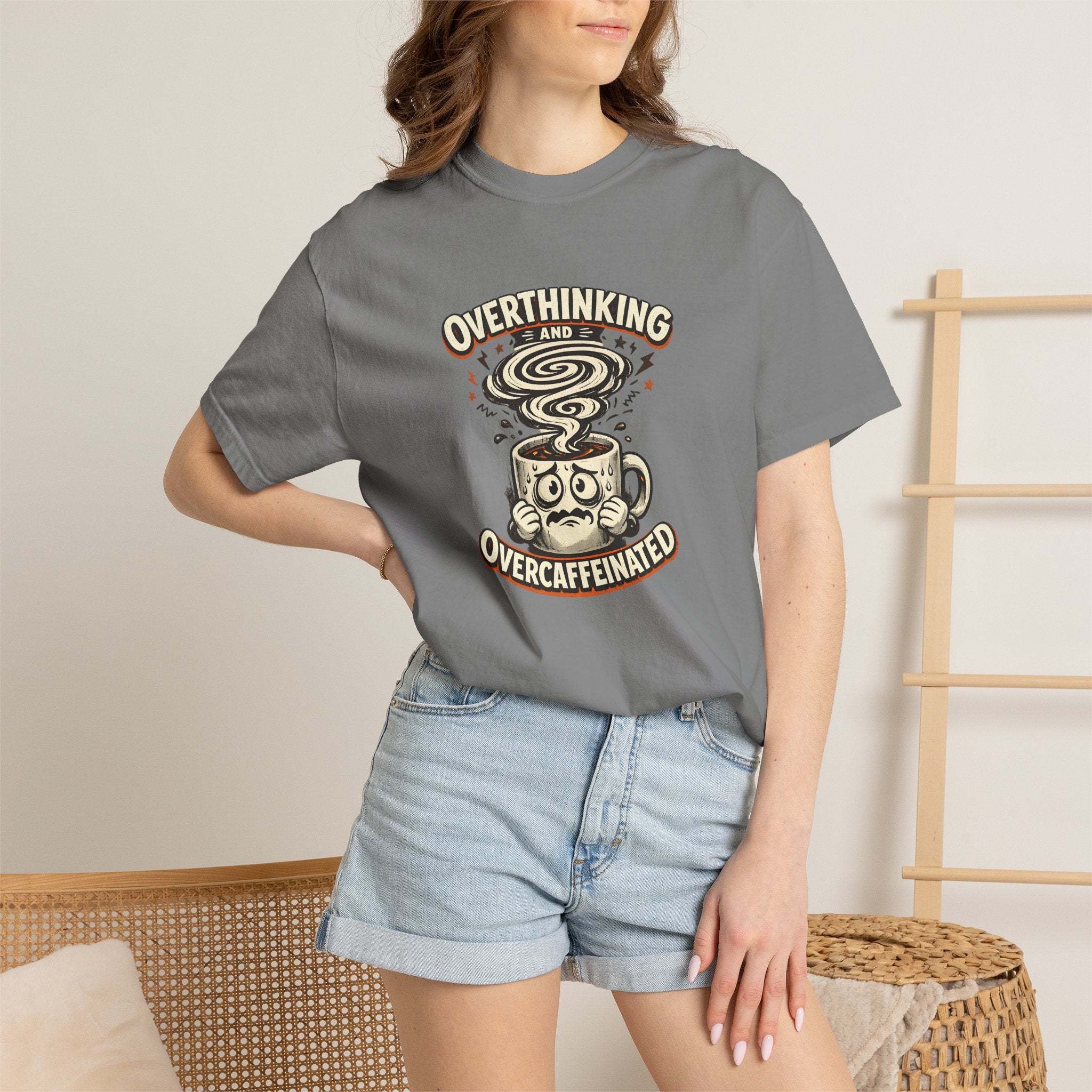 Overthinking & Overcaffeinated T-Shirt — Funny Coffee & Anxiety Graphic Tee