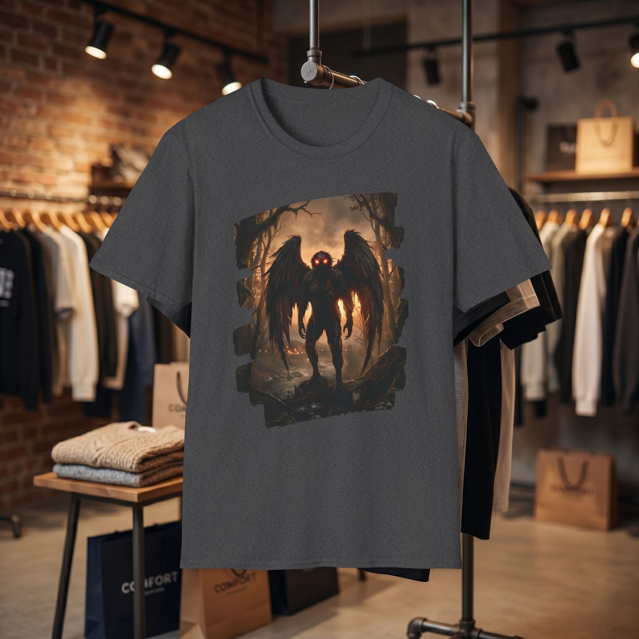 Mothman Cryptid Illustration T-Shirt | Dark Horror Graphic