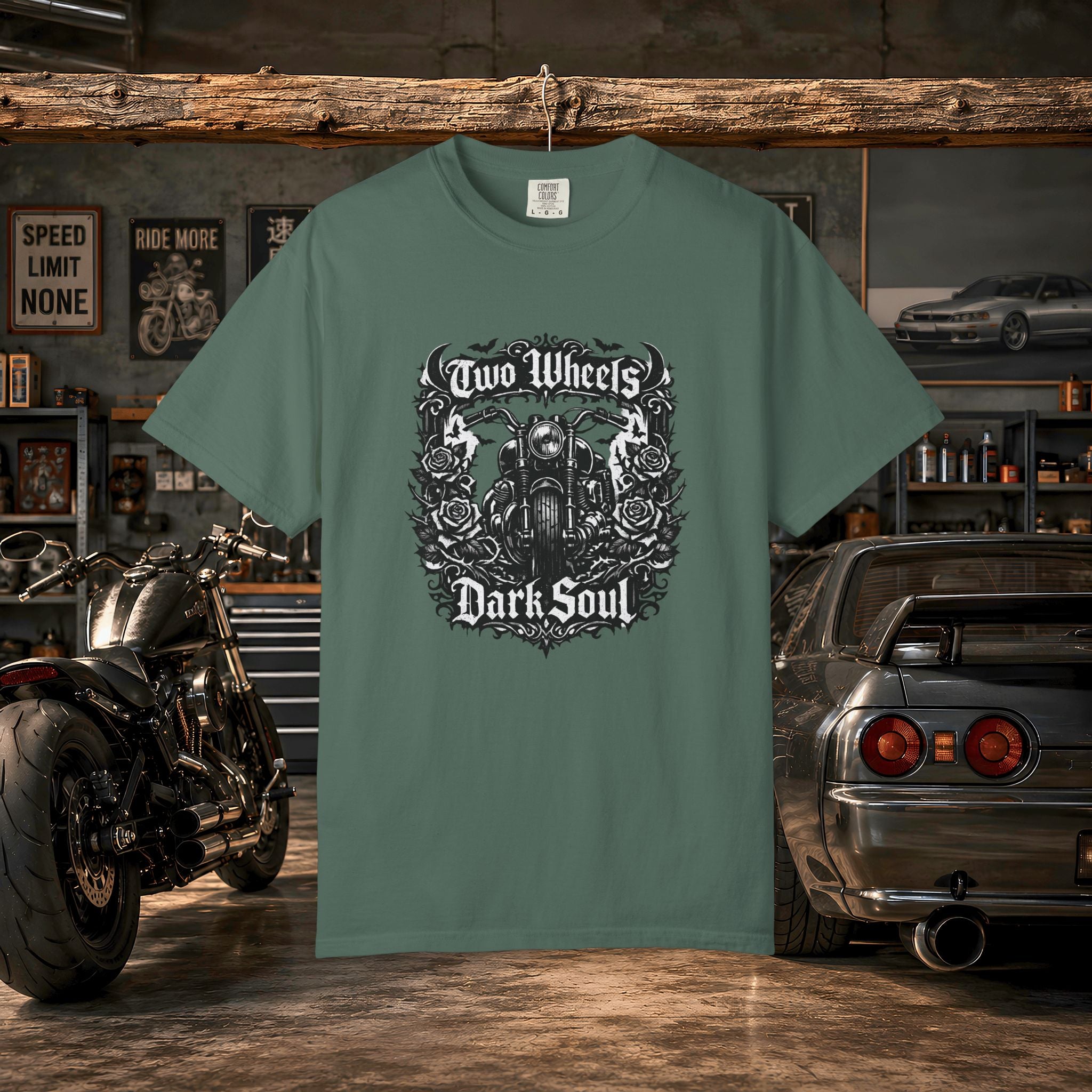 Dark Soul Motorcycle T-Shirt — "Two Wheels Dark Soul" Biker Graphic Tee