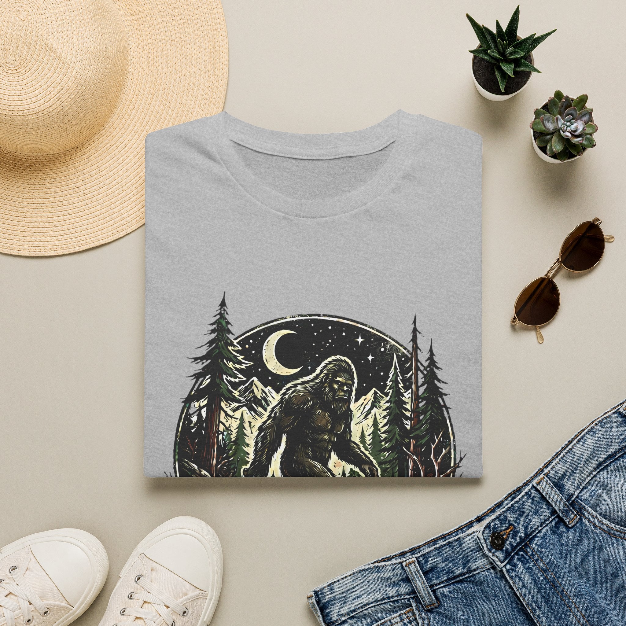 Bigfoot Forest Moon T-Shirt | Sasquatch Night Hiking Design