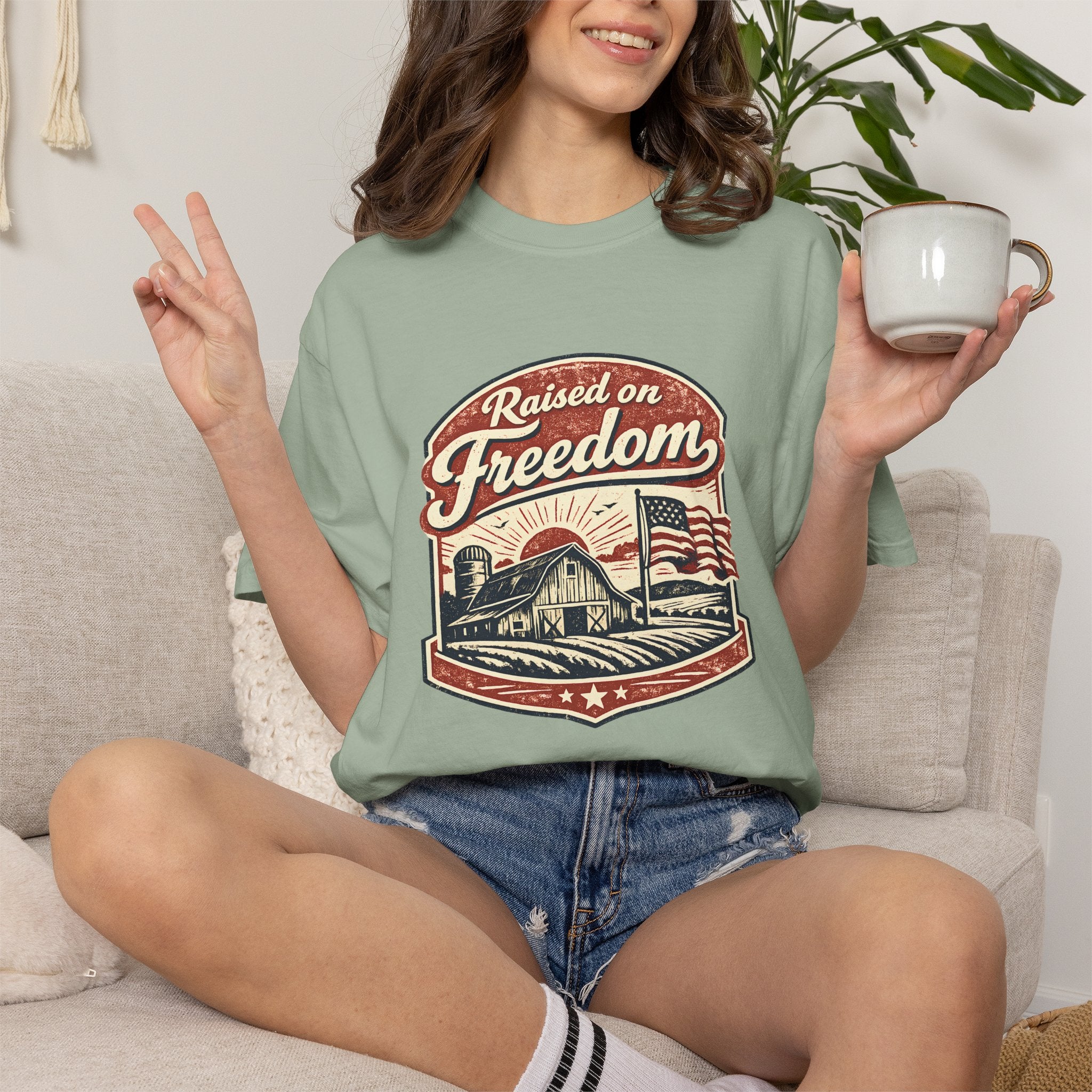 Raised on Freedom T-Shirt — Vintage American Flag Graphic Tee