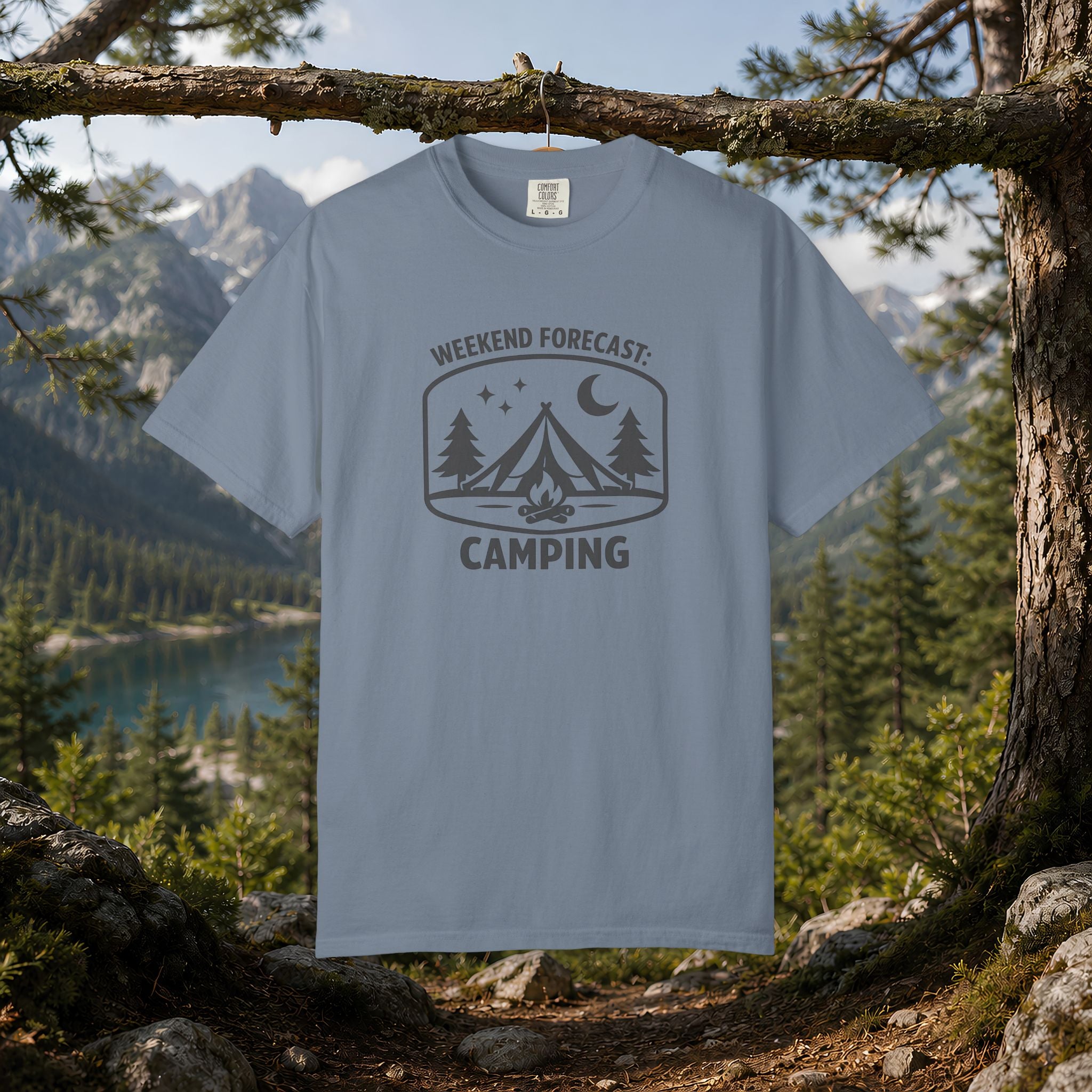 Camping T-Shirt — "Weekend Forecast: Camping" Outdoor Adventure Tee