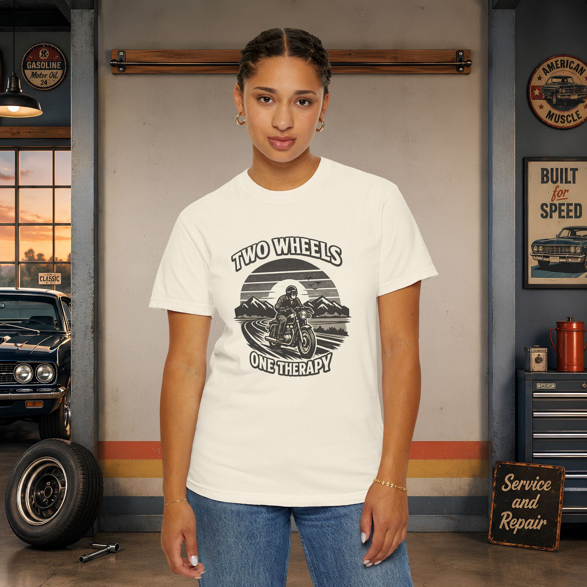 Motorcycle T-Shirt – "Two Wheels One Therapy" Rider Tee