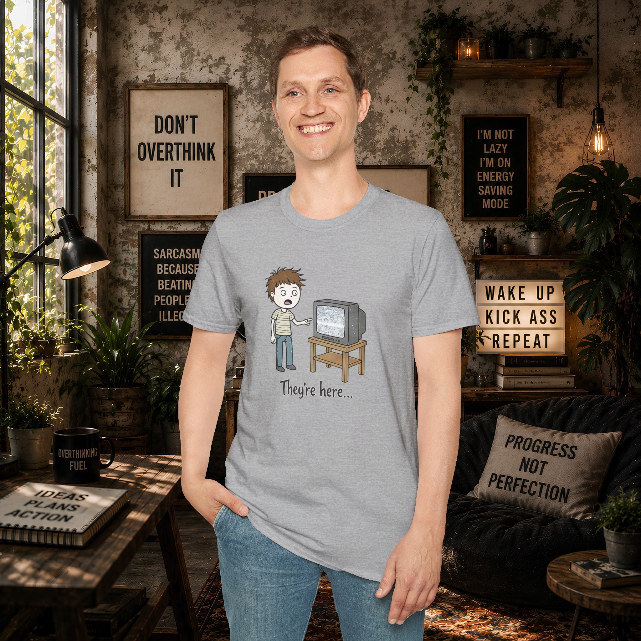Poltergeist Film Based Theyre Here TV Static T-Shirt | Retro Horror Cartoon