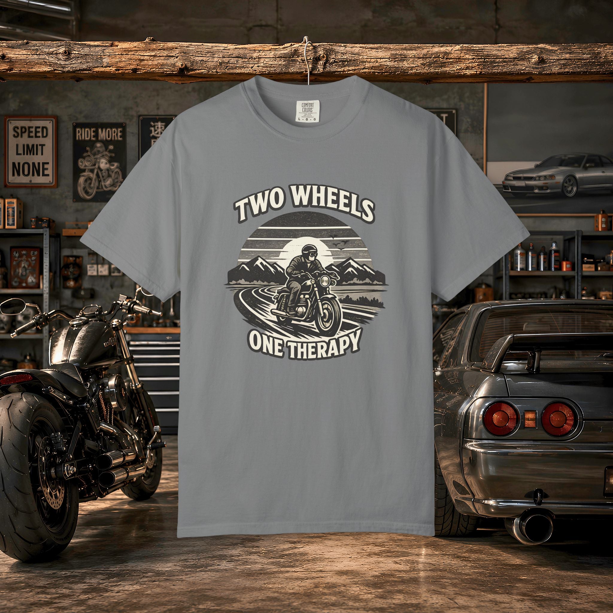 Motorcycle T-Shirt – "Two Wheels One Therapy" Rider Tee