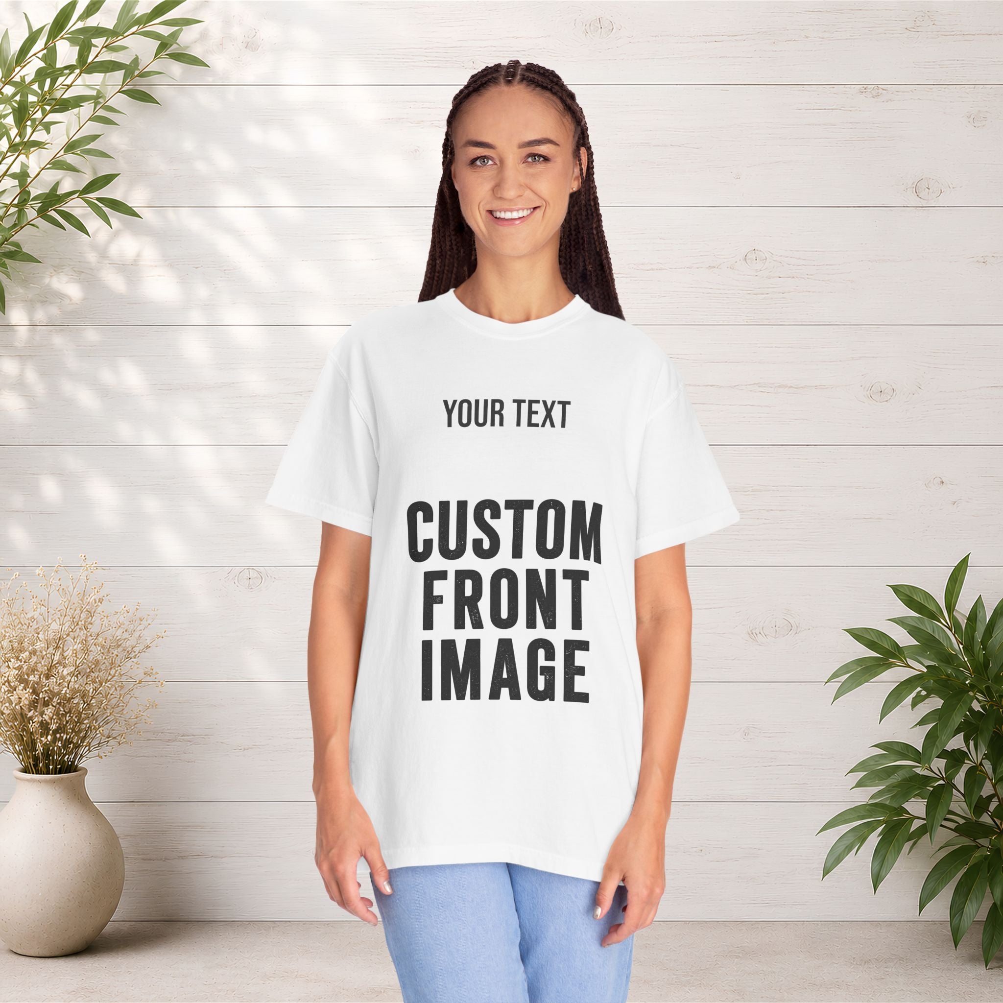 Custom Front Square Print T-Shirt — Personalized Text & Image Tee