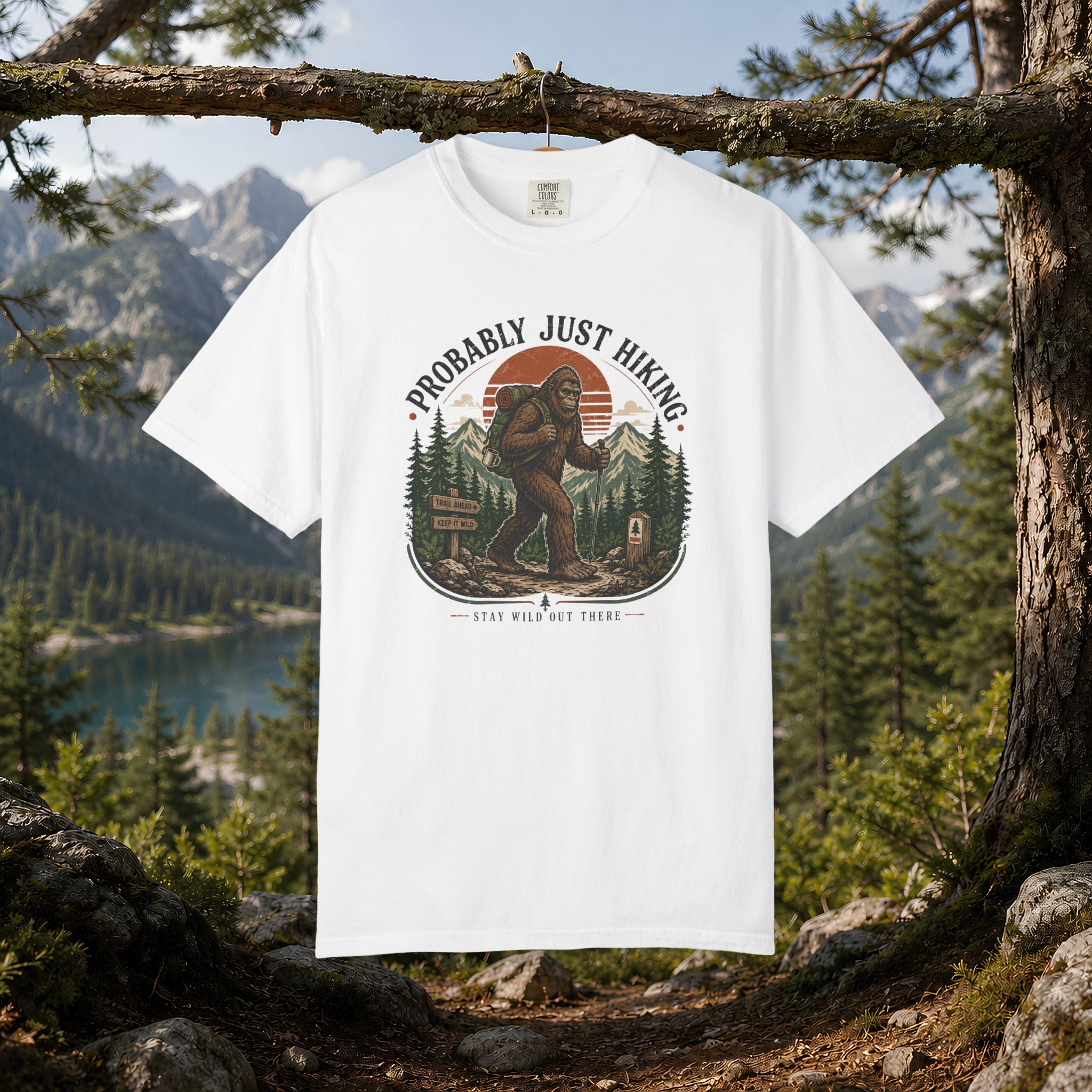 Probably Just Hiking T-Shirt — Bigfoot Forest Adventure Tee