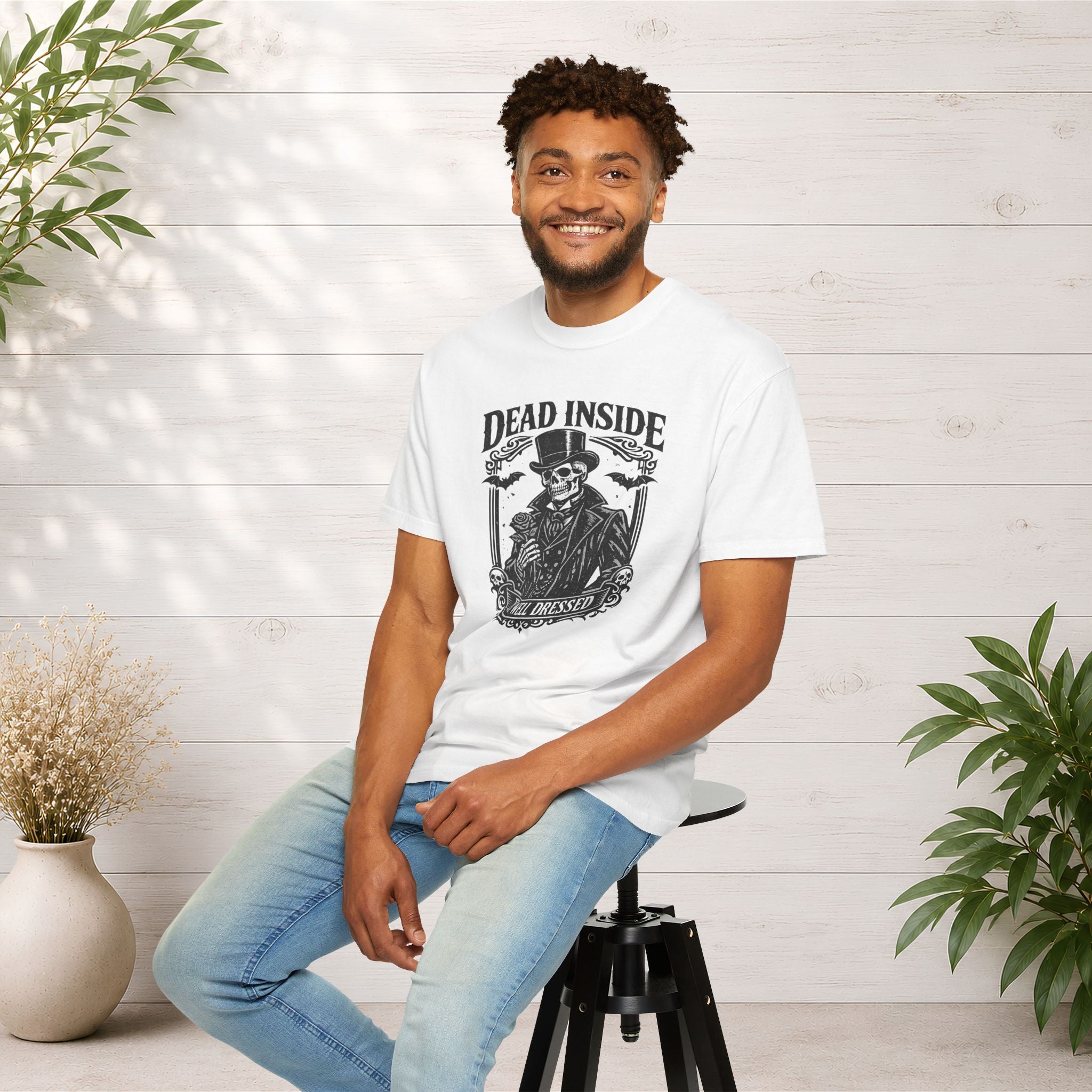 Dead Inside But Well Dressed T-Shirt — Gothic Skeleton Vintage Graphic Tee