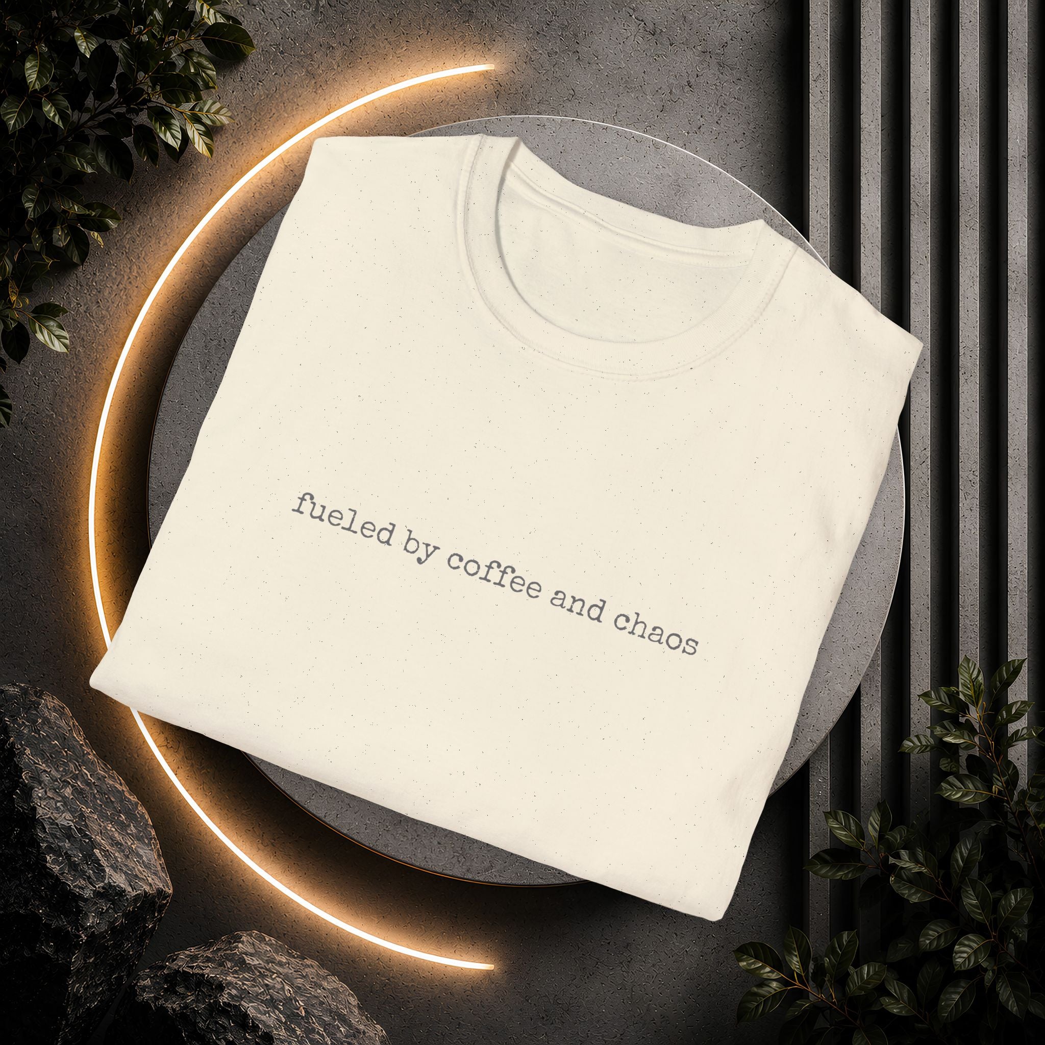 Fueled by Coffee and Chaos T-Shirt | Minimal Slogan Tee