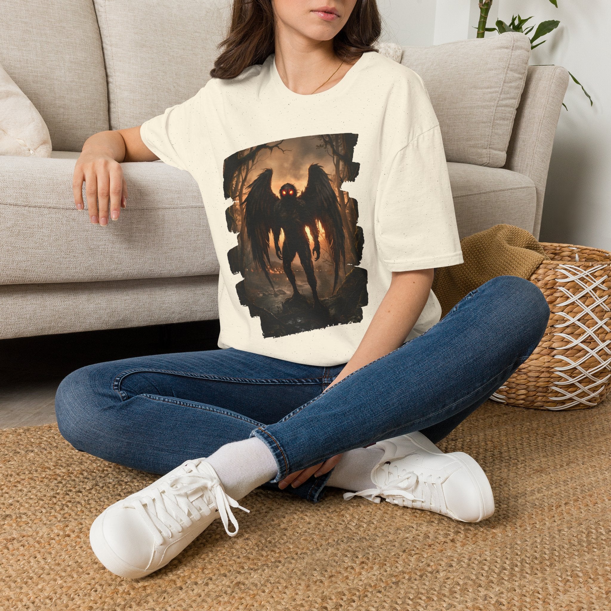 Mothman Cryptid Illustration T-Shirt | Dark Horror Graphic