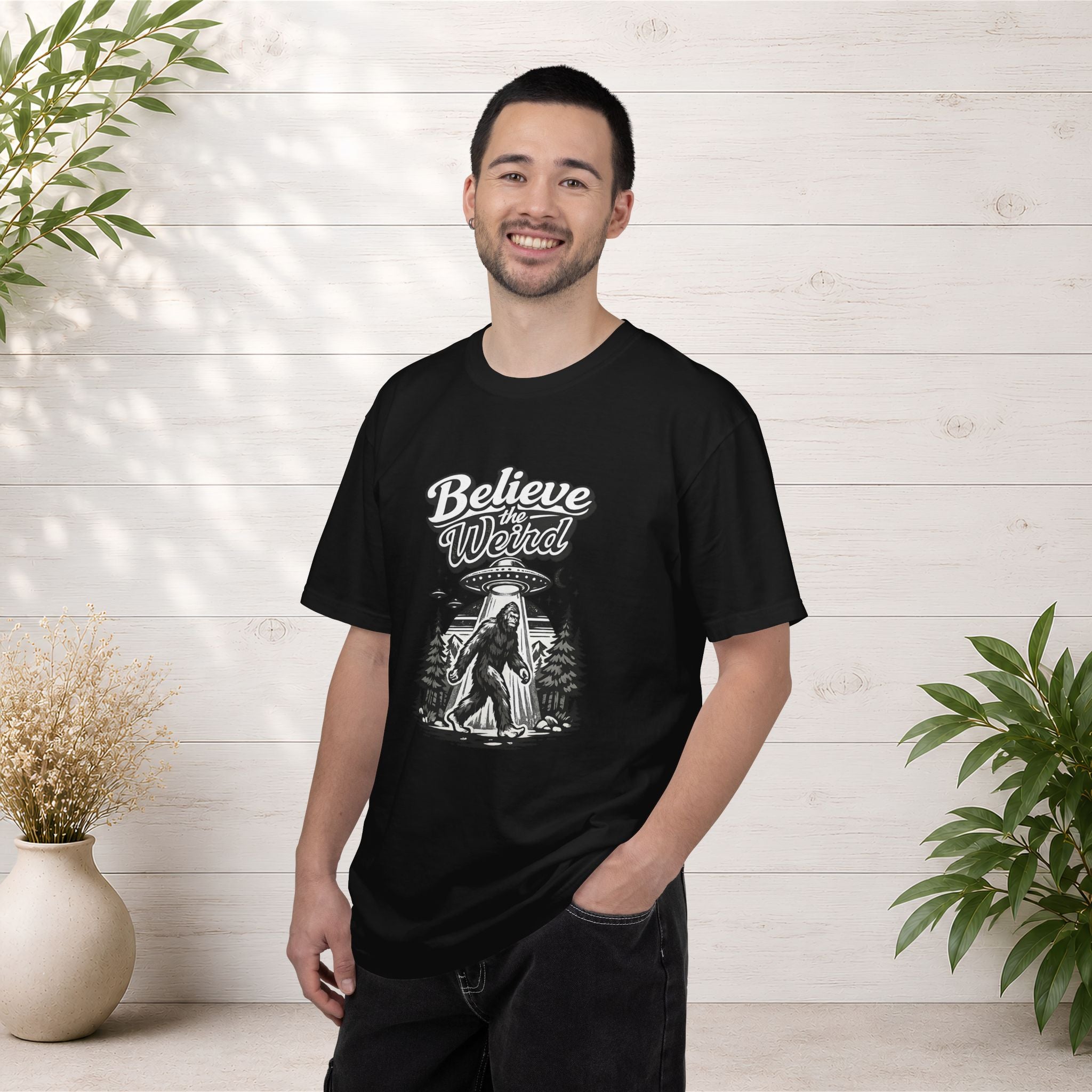 Believe the Weird T-Shirt — Bigfoot Forest UFO Graphic Tee