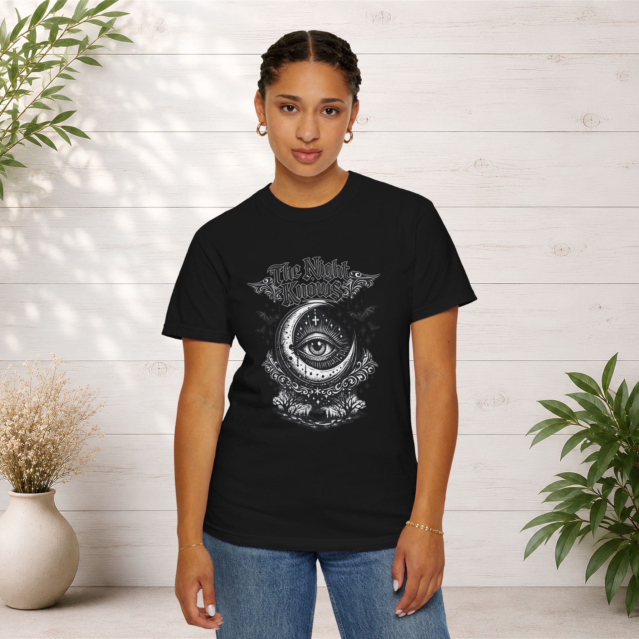 The Night Knows Eye T-Shirt — Mystical Gothic Graphic Tee