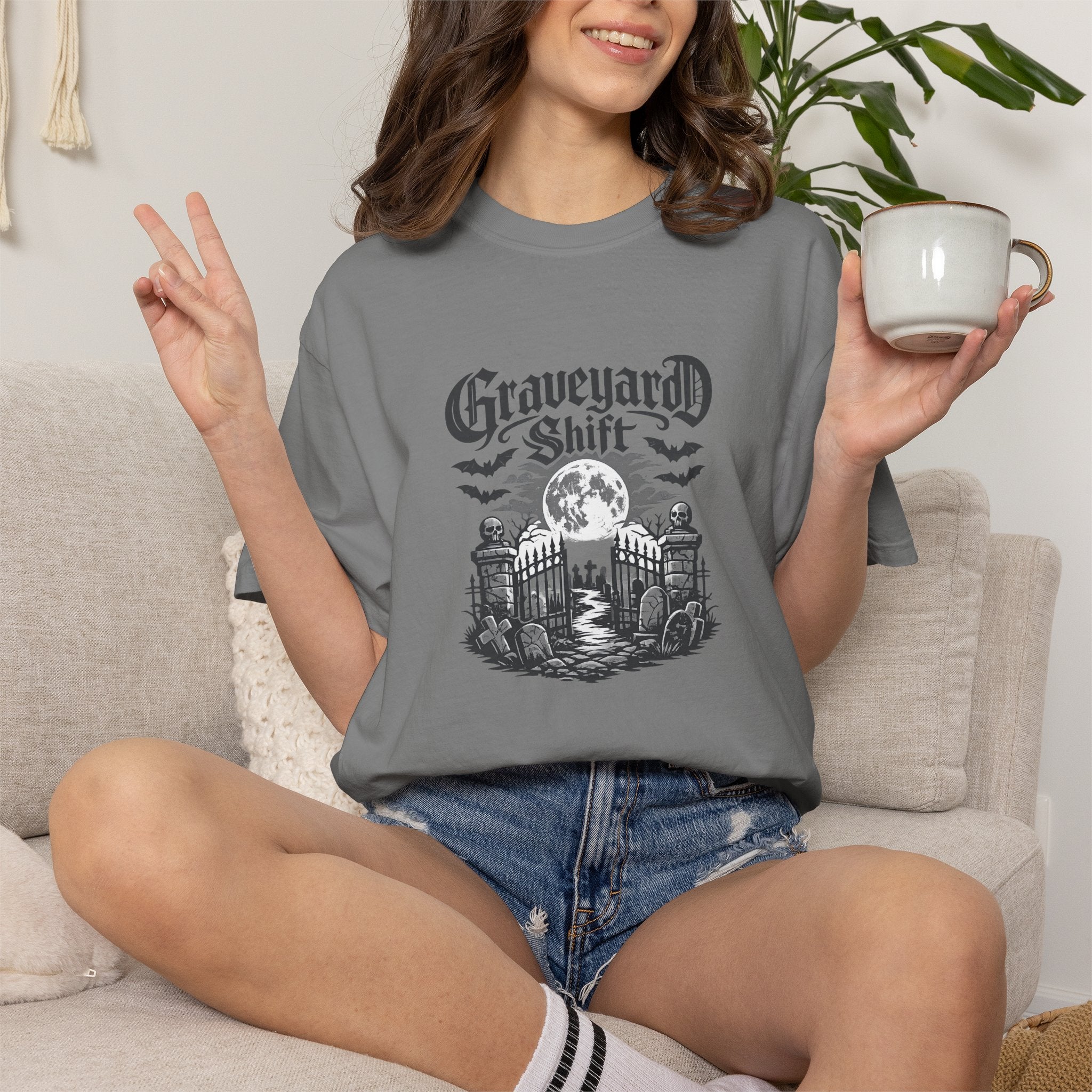 Graveyard Shift T-Shirt — Gothic Cemetery Skull Night Shift Tee