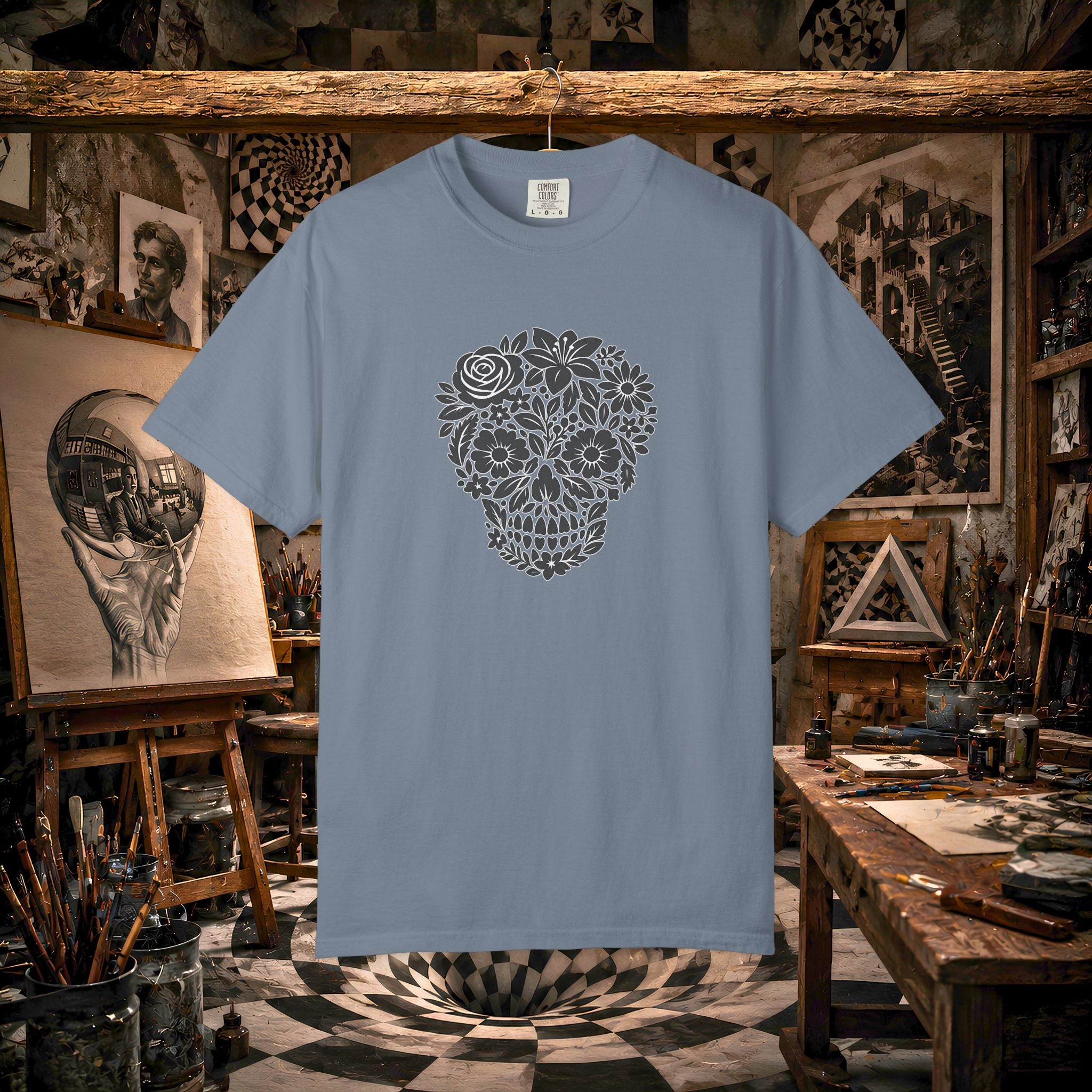 Floral Sugar Skull T-Shirt — Day of the Dead Floral Skull Tee