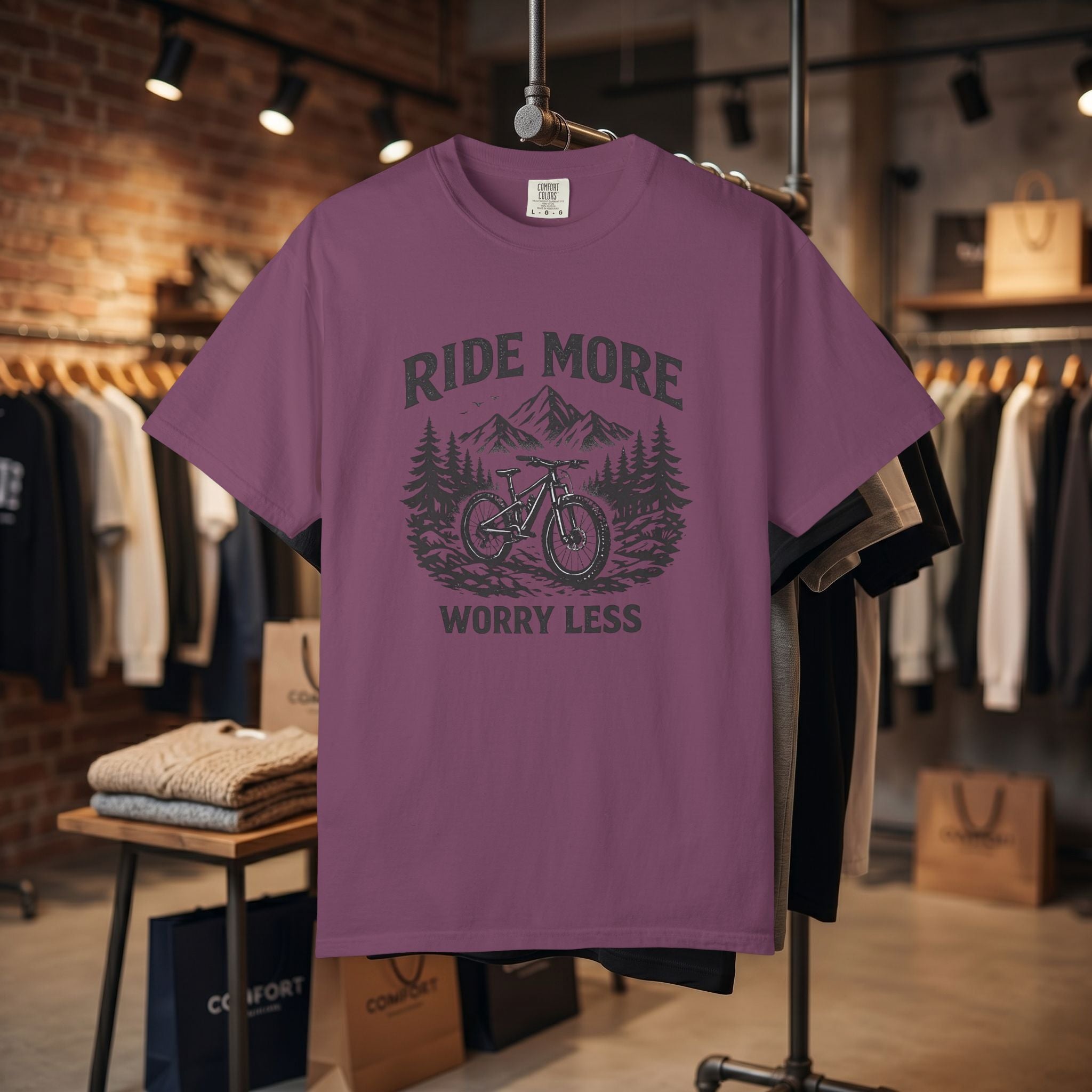 Ride More Worry Less T-Shirt — Mountain Bike Adventure Tee