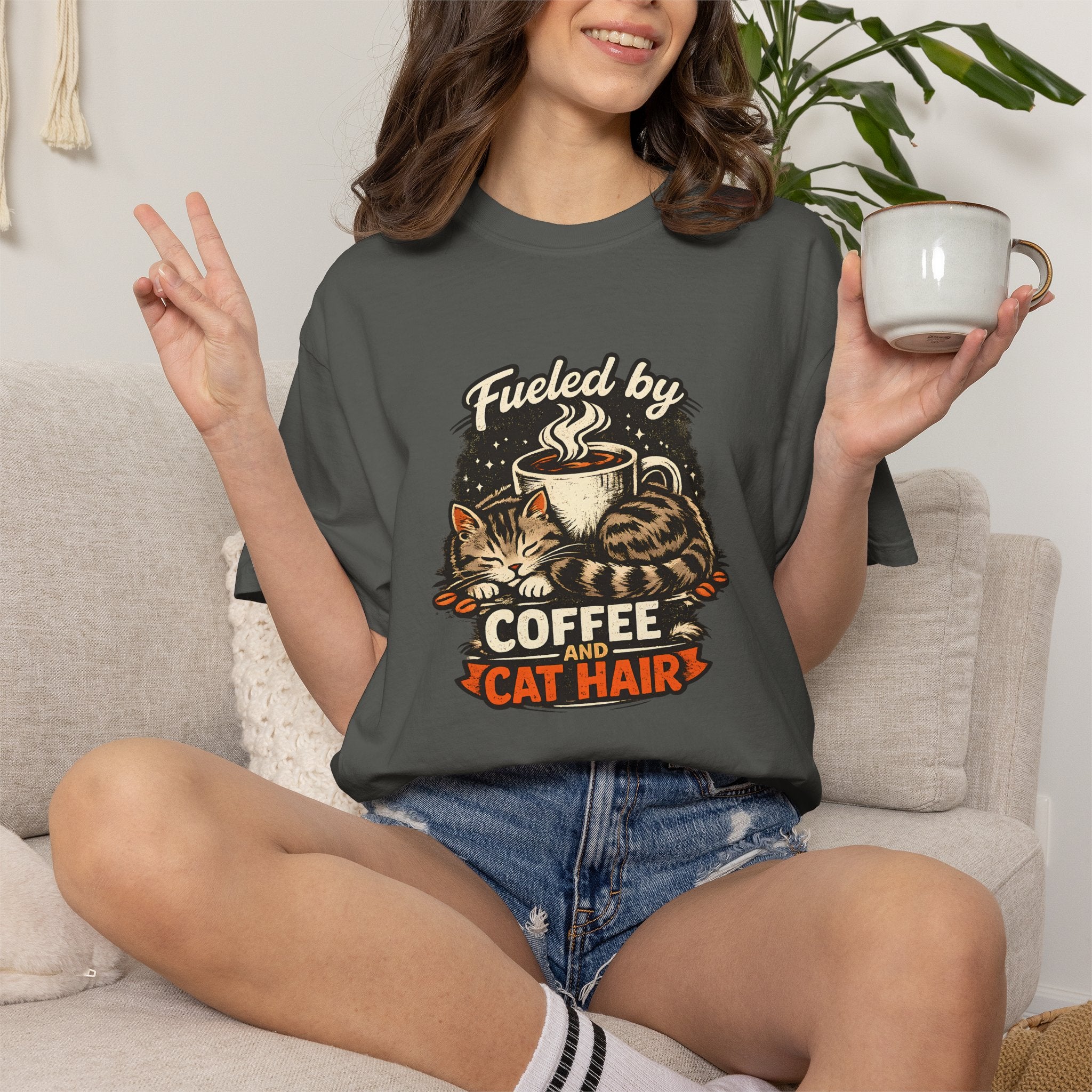Coffee & Cat Hair T-Shirt — "Fueled by Coffee and Cat Hair" Graphic Tee