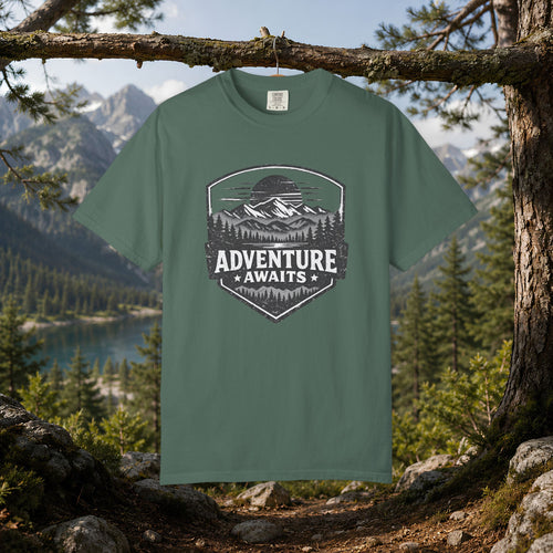 Adventure Awaits T-Shirt — Mountain Hiking Outdoors Tee